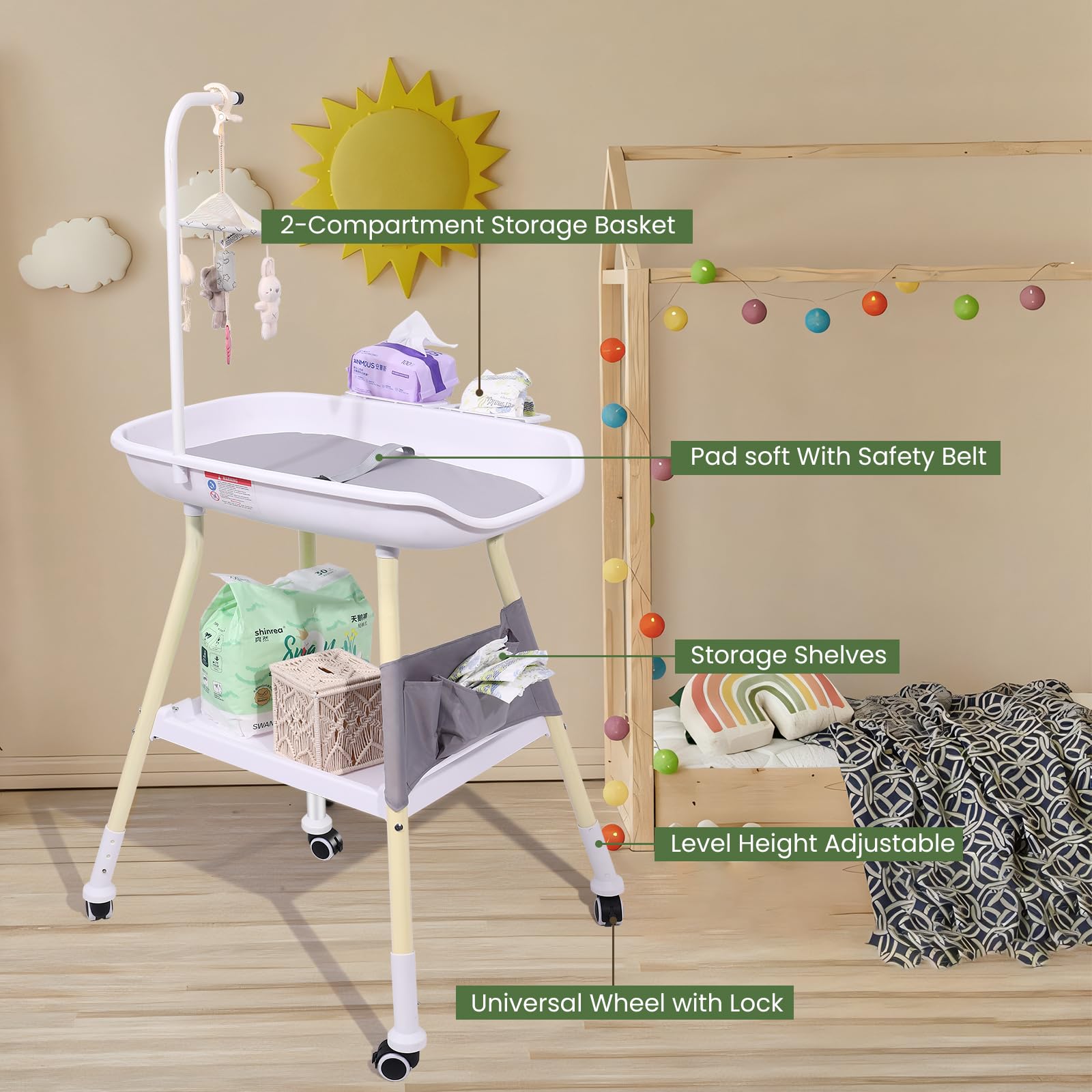 **Adjustable Baby Changing Table with Storage Rack & Nursery Organizer – Safe Diaper Changing Station for Newborns & Infants – Perfect for Nursery, Bedroom, or Daycare**