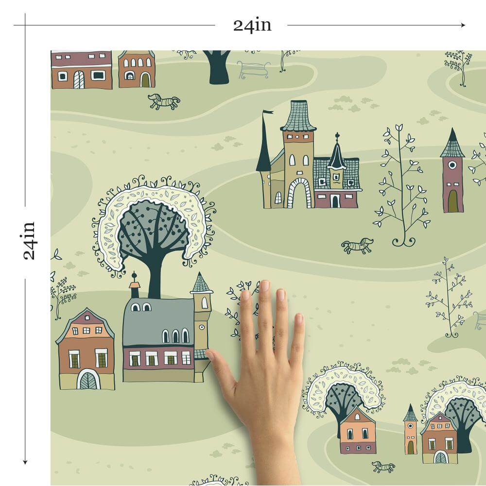 Green Map Children's Peel and Stick Removable Wallpaper 6751 - Easy DIY Nursery Decor for Kids' Rooms & Playrooms