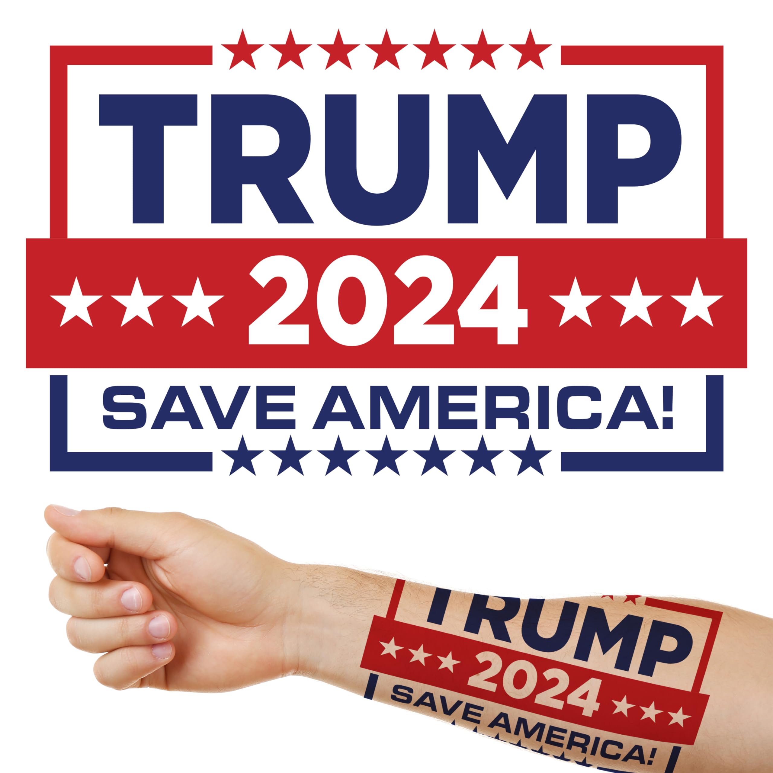 Trump 2024 Save America Temporary Tattoos (4 Pack) - Patriotic Skin Decals for Men & Women - Show Your Support for 2024 Election - Perfect for Rallies, Parties & Political Events