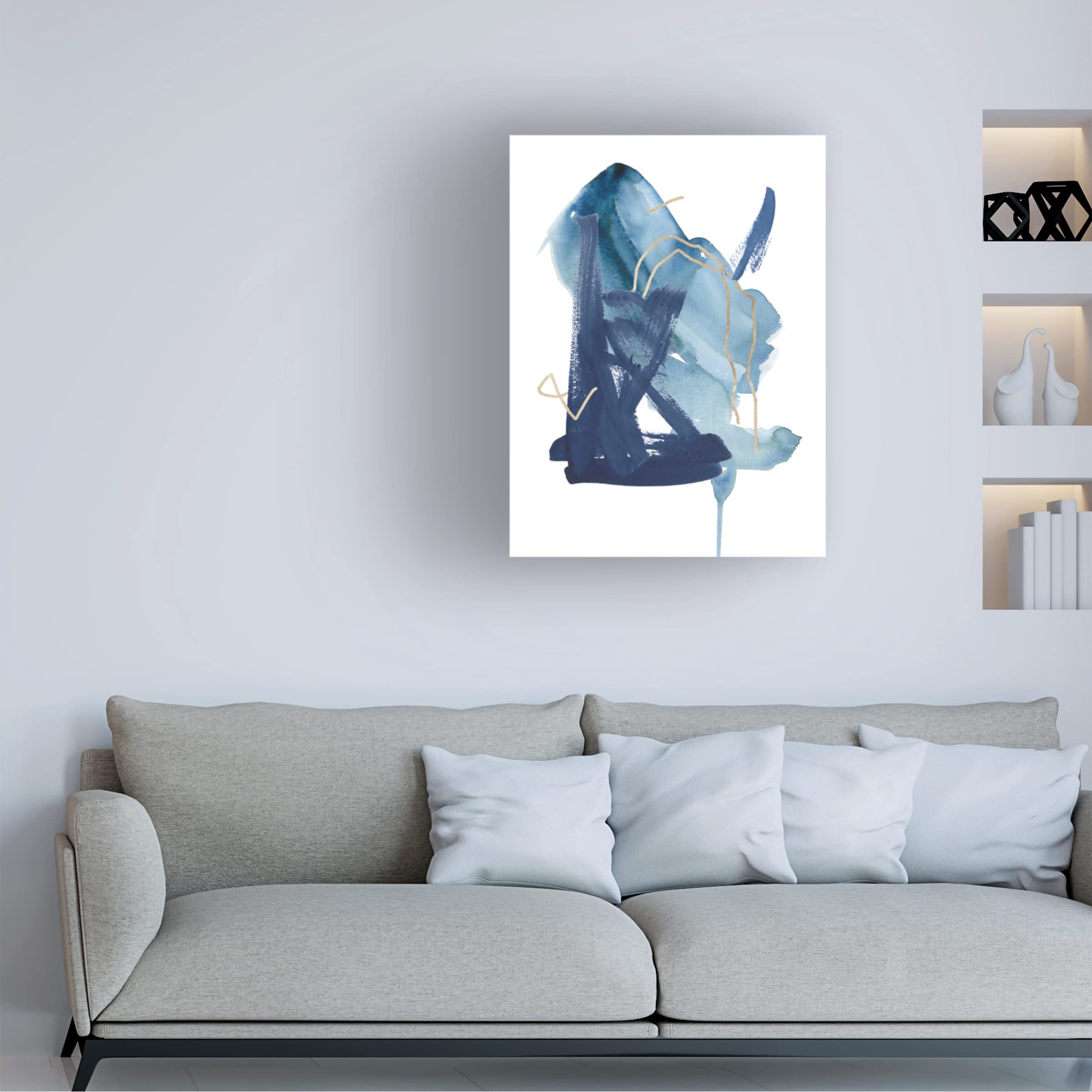 Trademark Fine Art 'Indigo Collide II' Canvas Wall Art by Melissa Wang - Modern Abstract Painting for Living Room, Bedroom & Office Decor