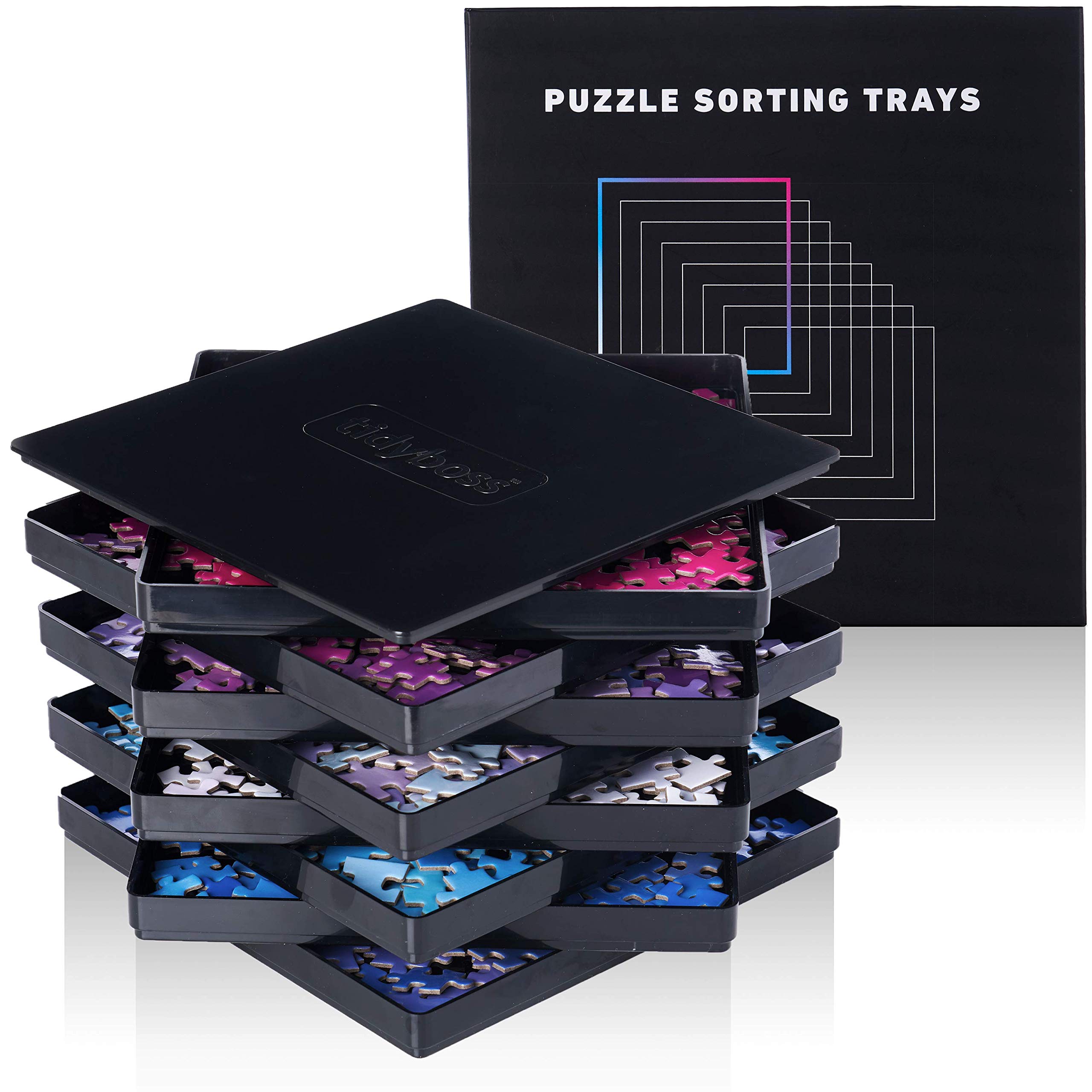 8-Piece Black Puzzle Sorting Trays with Lids 10