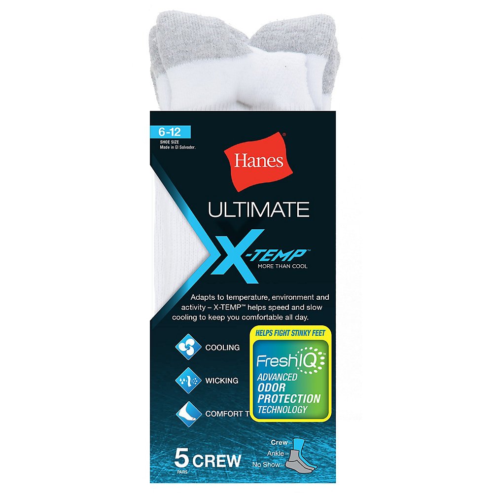 Hanes Men's Ultimate X-Temp™ Crew Socks - White - Moisture Wicking & Breathable Athletic Socks for Running, Gym & Everyday Comfort