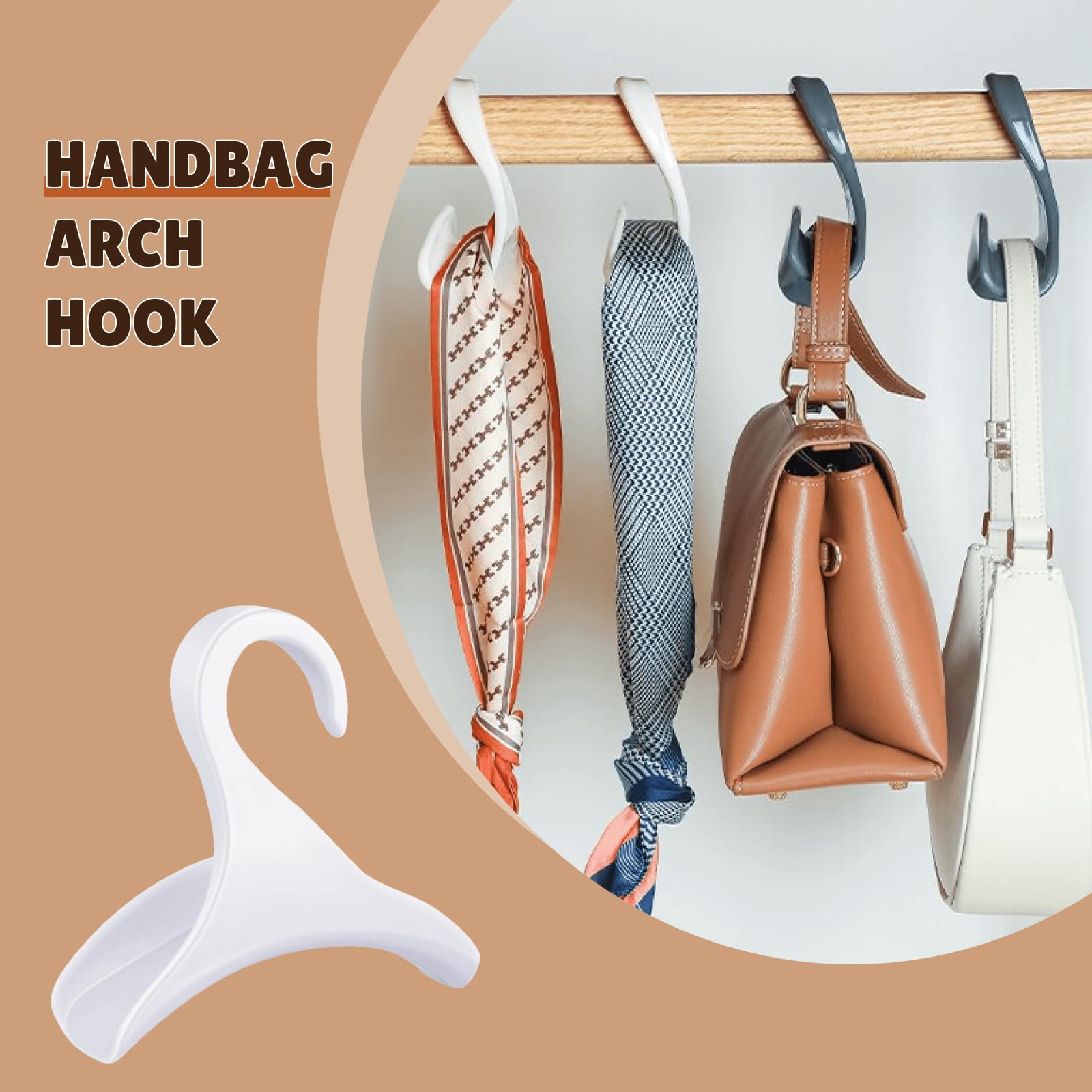 6-Piece Purse Hanger Set - Space Saving Closet Organizer for Handbags, Backpacks & Totes - Durable White Bag Hooks for Home, Office & Travel Storage Solutions