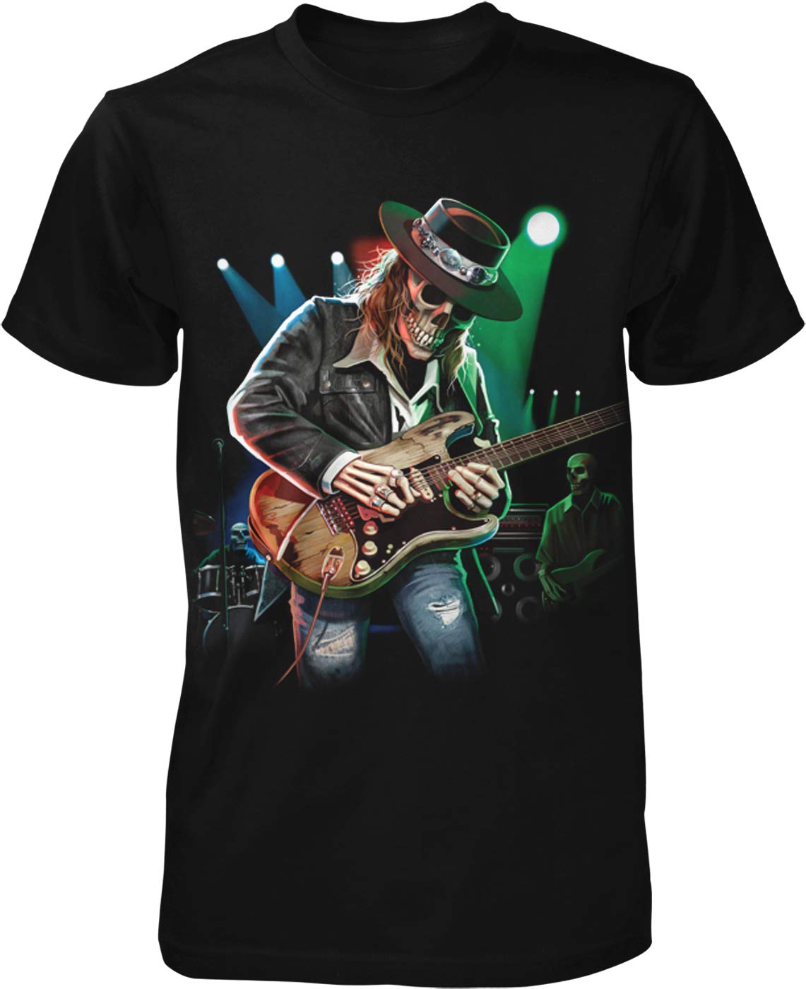 Texas Blues Skeleton Electric Guitar Men's T-Shirt - Rock Music Lover Graphic Tee for Concerts & Casual Wear
