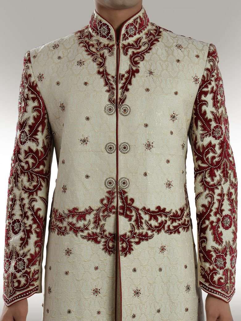 Stylish Cream Sherwani for Men - Elegant Designer Indian Wedding Outfit - Perfect for Groom, Festivals & Special Occasions
