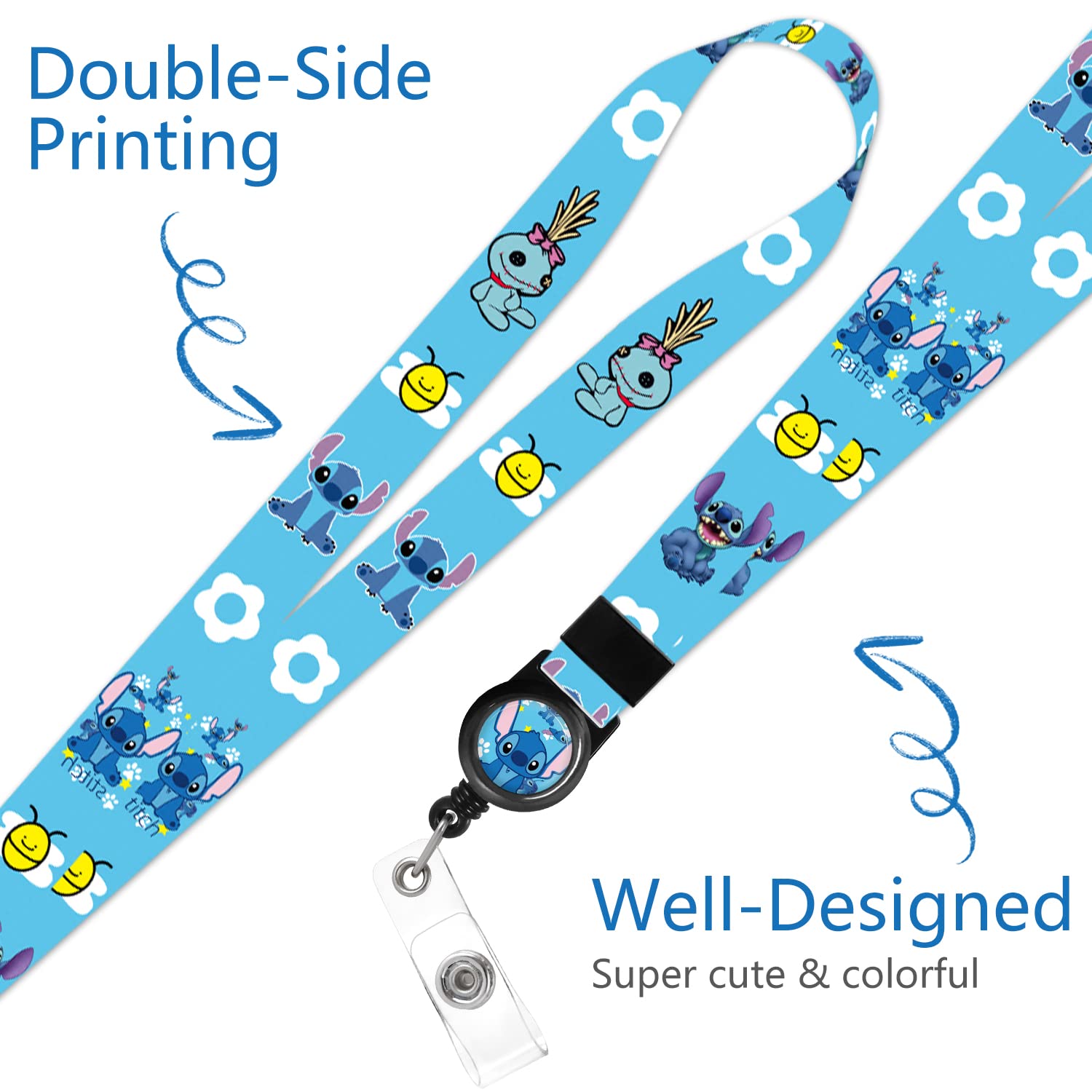 Retractable ID Badge Lanyard for Office, School & Events - Cute Cartoon Keychain