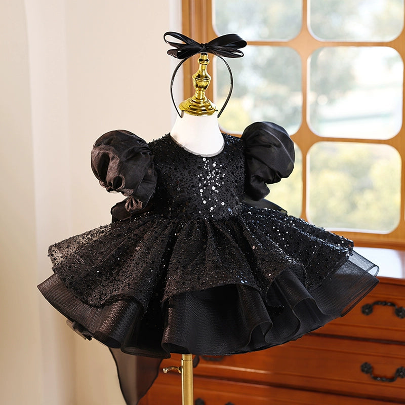 Black Girls Birthday Dress with Puff Sleeves - Princess Party Dress for Kids - Perfect for Birthday Parties, Pageants, and Special Occasions