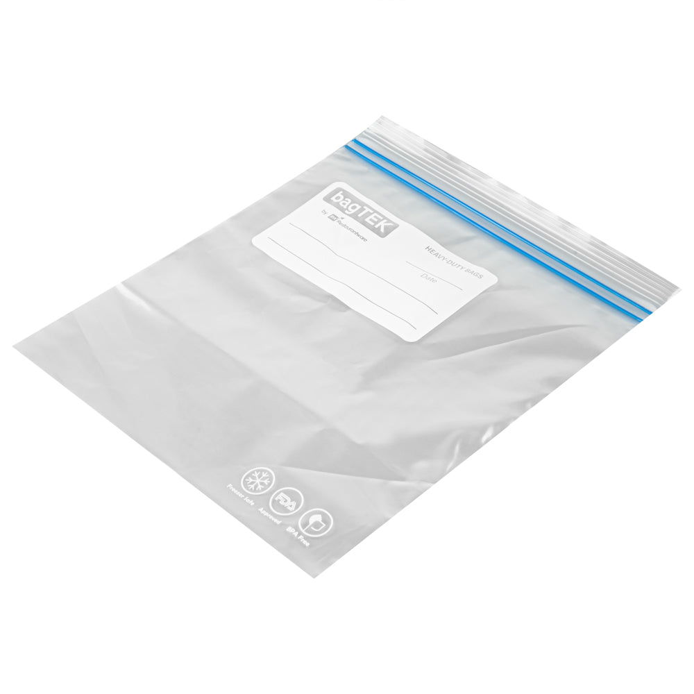 BPA Free 1 Quart Clear Plastic Freezer Bags with Double Zipper & Write-On Labels - 25 Count Box (7.5