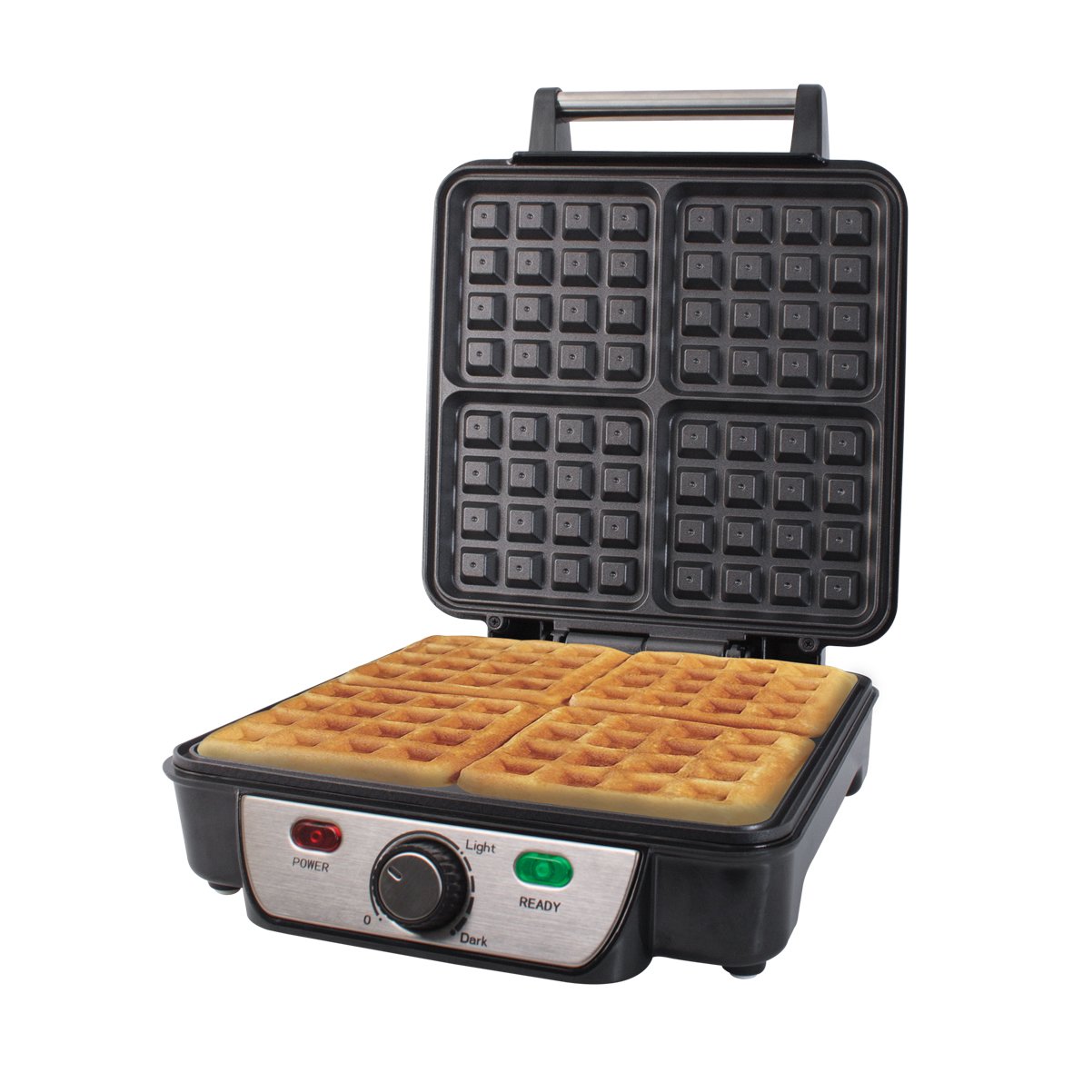 Quest 35940 4-Slice Deep Fill Waffle Maker with Non-Stick Plates, Adjustable Temperature & Cool-Touch Stainless Steel Handle - 1100W for Perfect Belgian Waffles - Ideal for Breakfast, Brunch & Family Gatherings