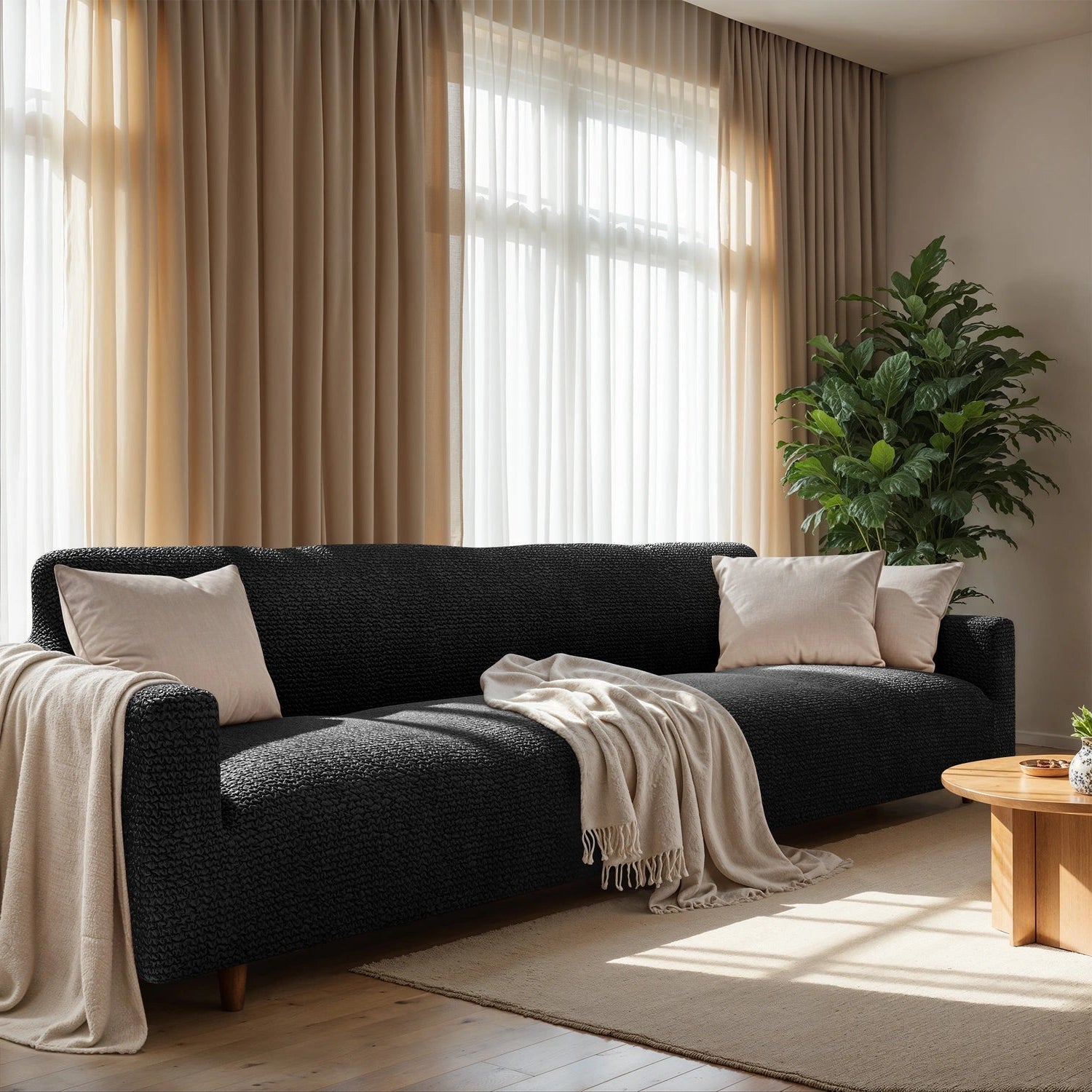 4-Seater Sofa Slipcover - Soft Microfiber Fabric, Stretchable & Washable - Perfect for Living Room, Family Room & Home Decor