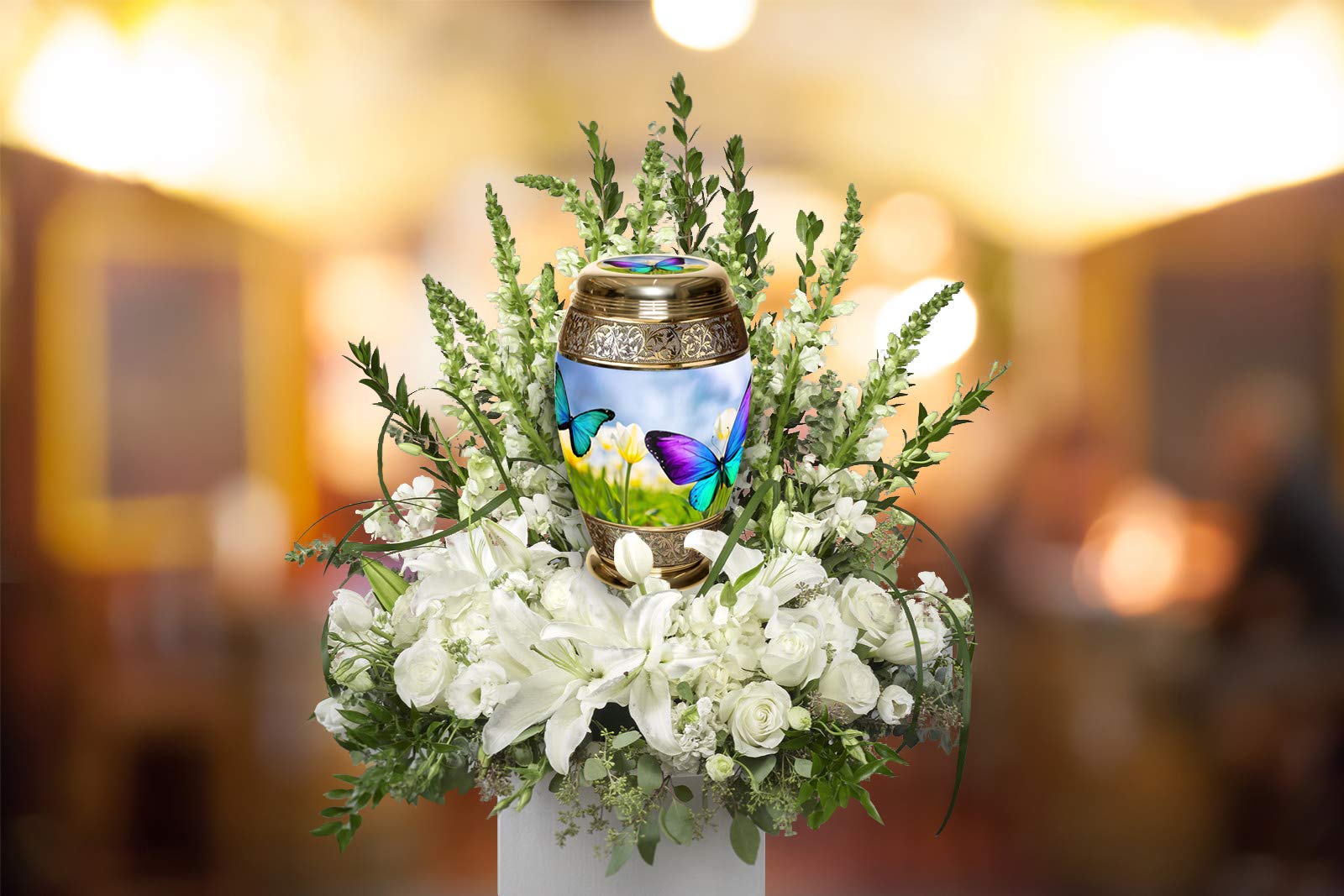 Extra Large Handcrafted Wild Butterflies Cremation Urn for Women - Personalized Adult Female Ashes Urn - Decorative Memorial Keepsake for Home, Funeral, or Memorial Service