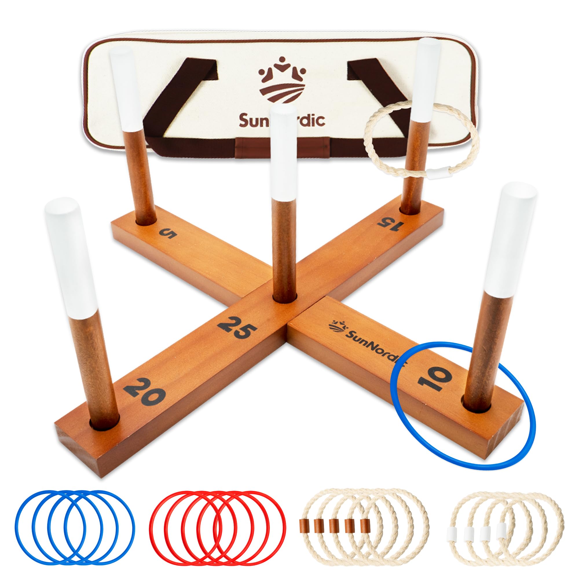 Wooden Ring Toss Game Set - Outdoor Backyard & Beach Tossing Game with 6 Rings & Portable Carry Bag - Fun Lawn Games for Kids, Adults & Family - Perfect for Camping, Picnics & BBQs