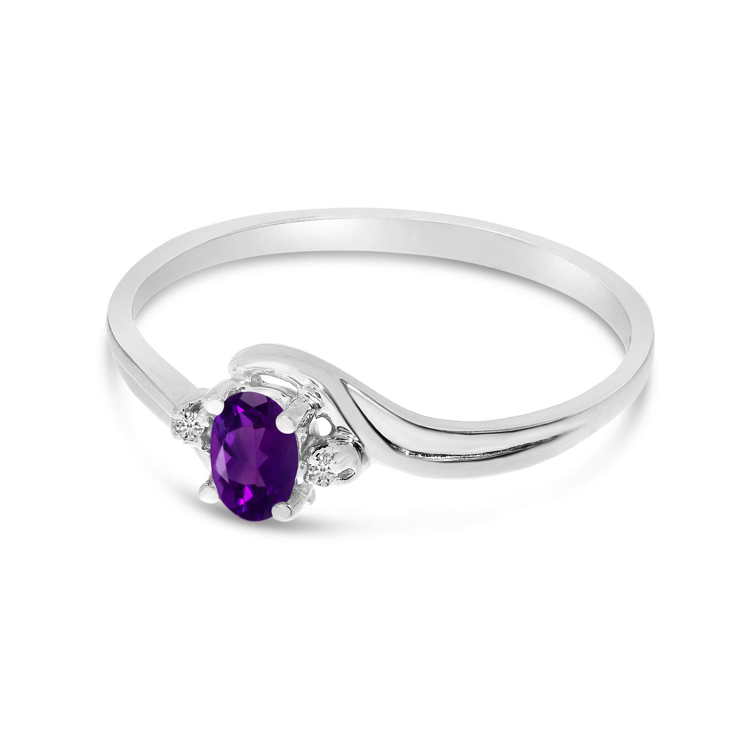 10K White Gold Oval Amethyst and Diamond Ring for Women - Elegant Engagement, Wedding, Anniversary Jewelry Gift