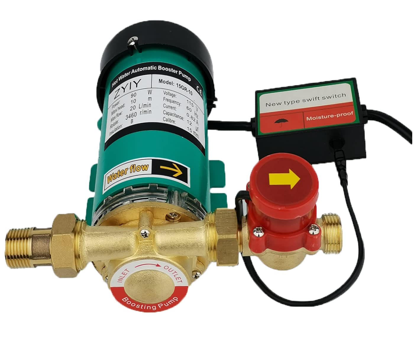 90W 115VAC Automatic Water Pressure Booster Pump 316GPH with Flow Switch - 3/4