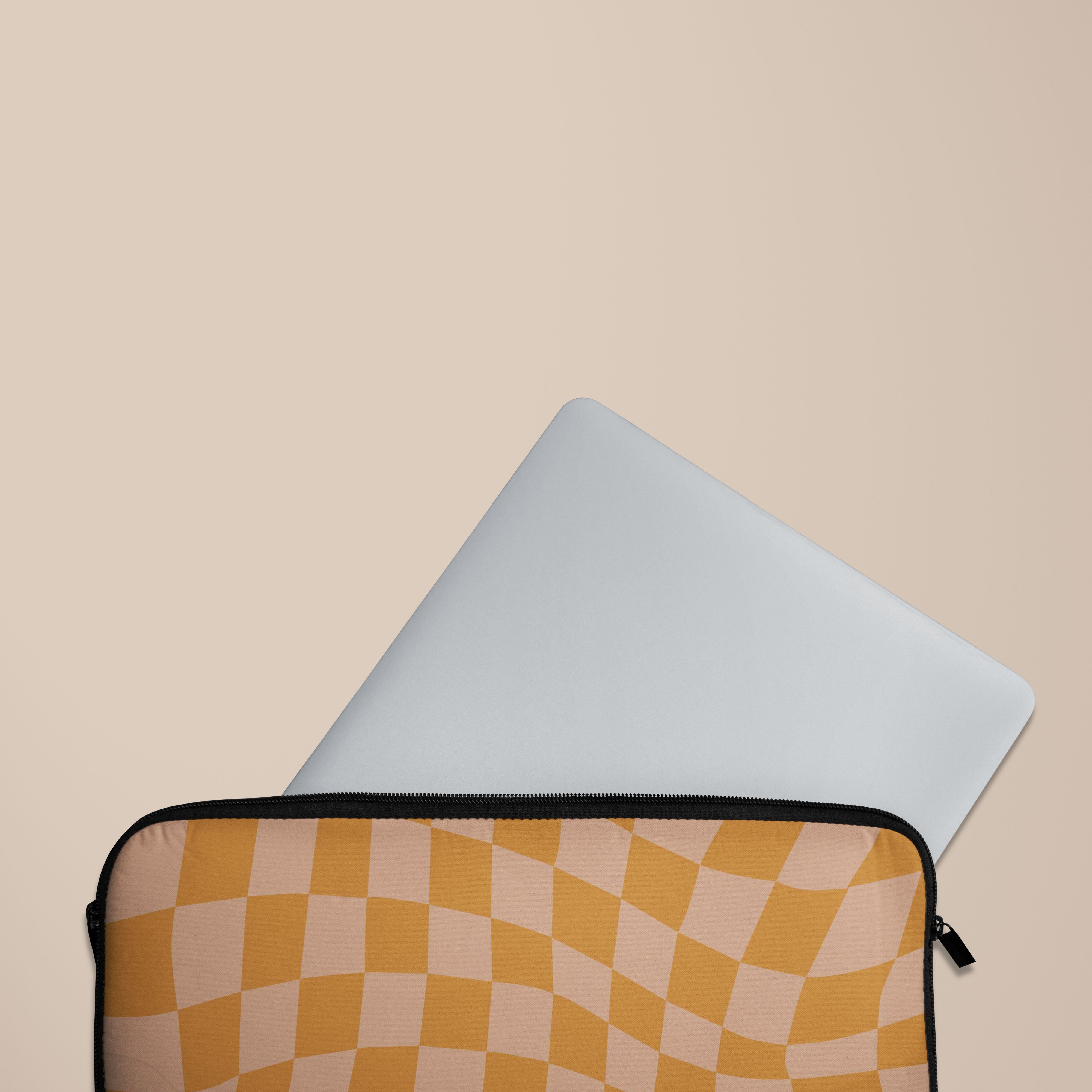 Orange Wave Checkered Laptop Sleeve 13-15 Inch - Waterproof Protective Case for MacBook Air/Pro, Dell, HP - Perfect for Work, School & Travel Accessories