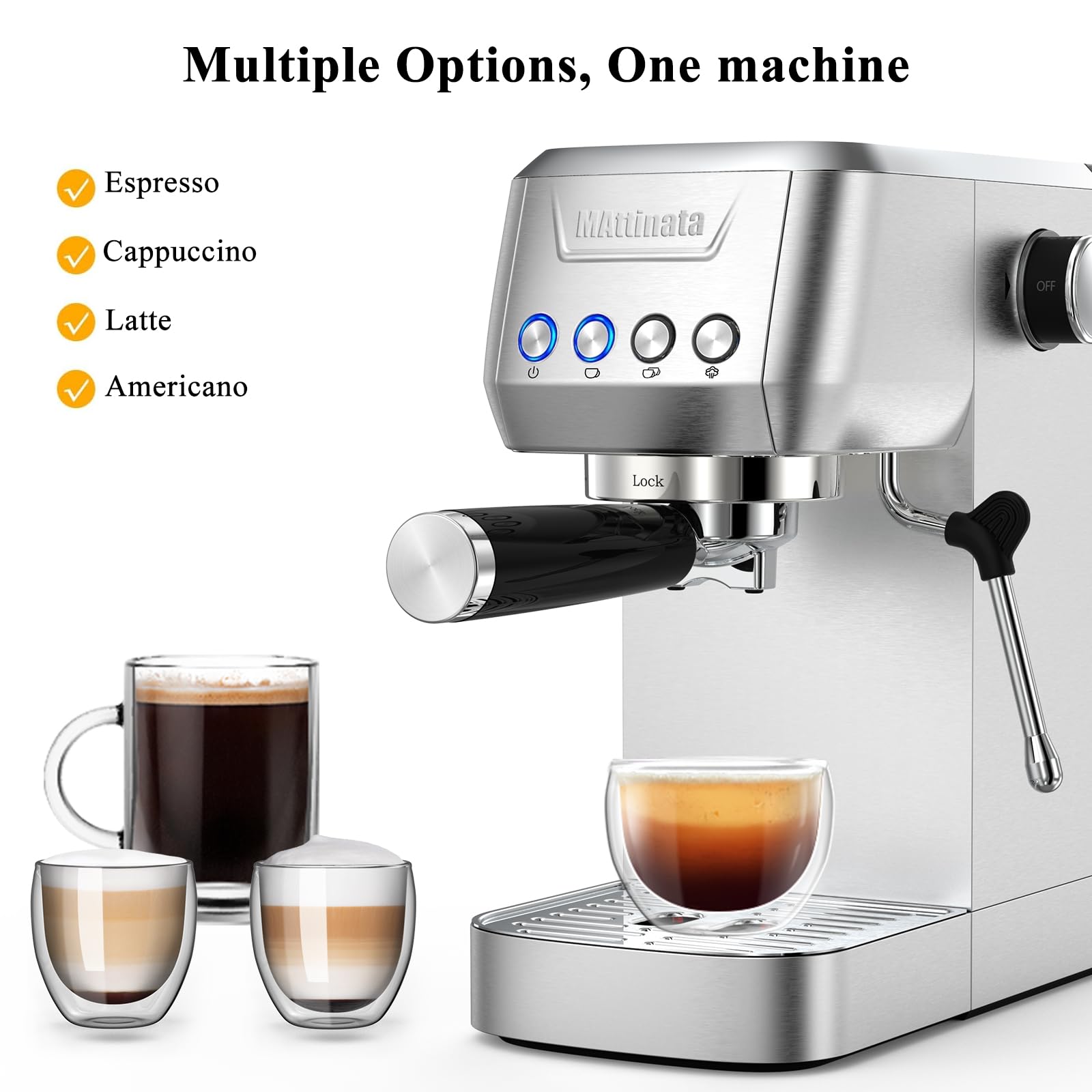 Premium 20 Bar Espresso Coffee Machine - Compact Stainless Steel Cappuccino Maker with Steam Milk Frother for Home Barista & Office Use | Perfect for Morning Coffee, Entertaining Guests & Small Business Cafes