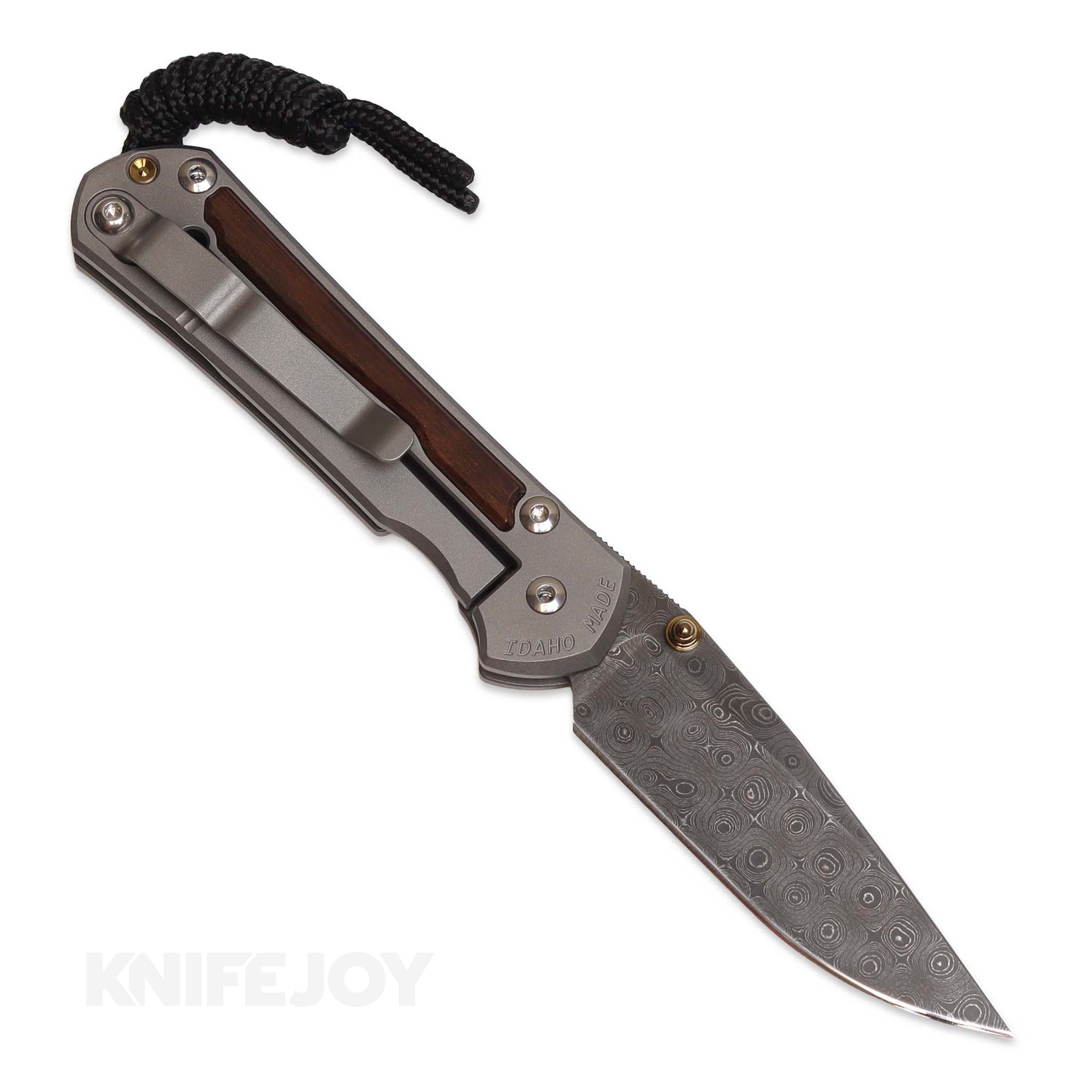 Chris Reeve Knives Small Sebenza 31 Folding Knife - Raindrop Damascus Steel Blade with Macassar Ebony Wood Inlays & Double Gold Lugs - Perfect for EDC, Camping, Hunting, and Outdoor Adventures