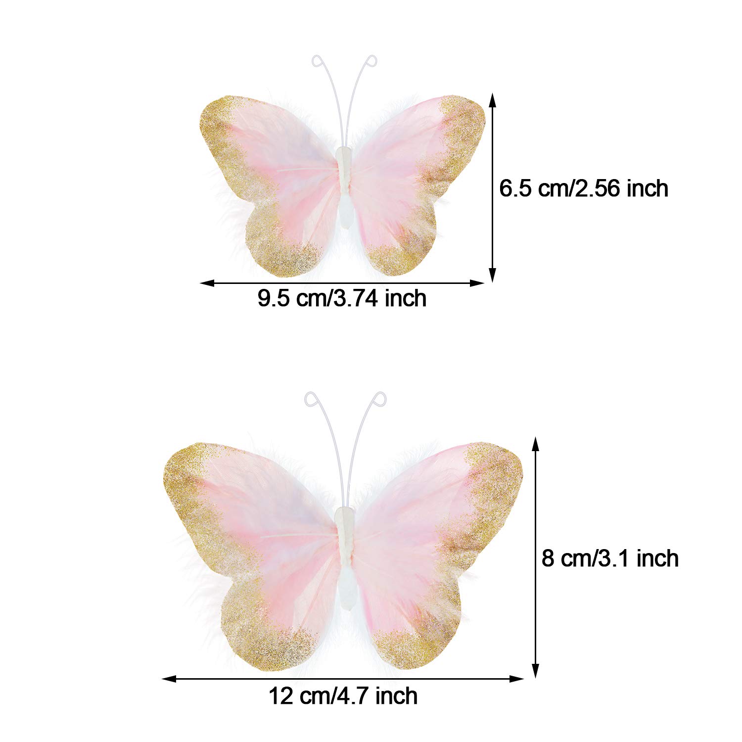 16-Piece 3D Gold Glitter Butterfly Wall Decals - Feather Butterfly Stickers for Home, Office, Bedroom, Bathroom & Living Room Decor (Light Pink) | Perfect for Nursery, Wedding, Party & DIY Wall Art Projects
