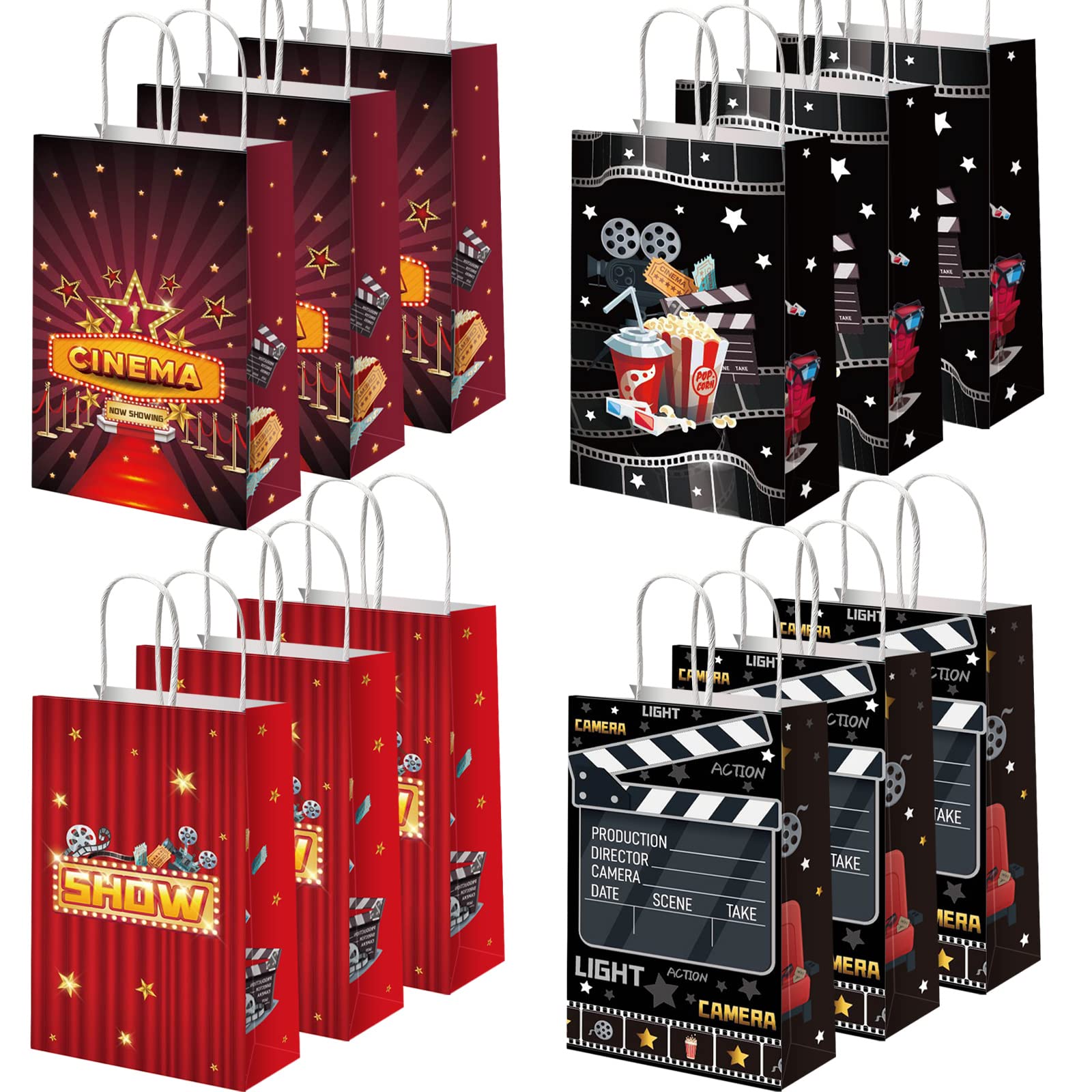 12-Piece Movie Night Party Favor Bags - Now Showing Themed Treat Bags for Candy & Goodies (8.34