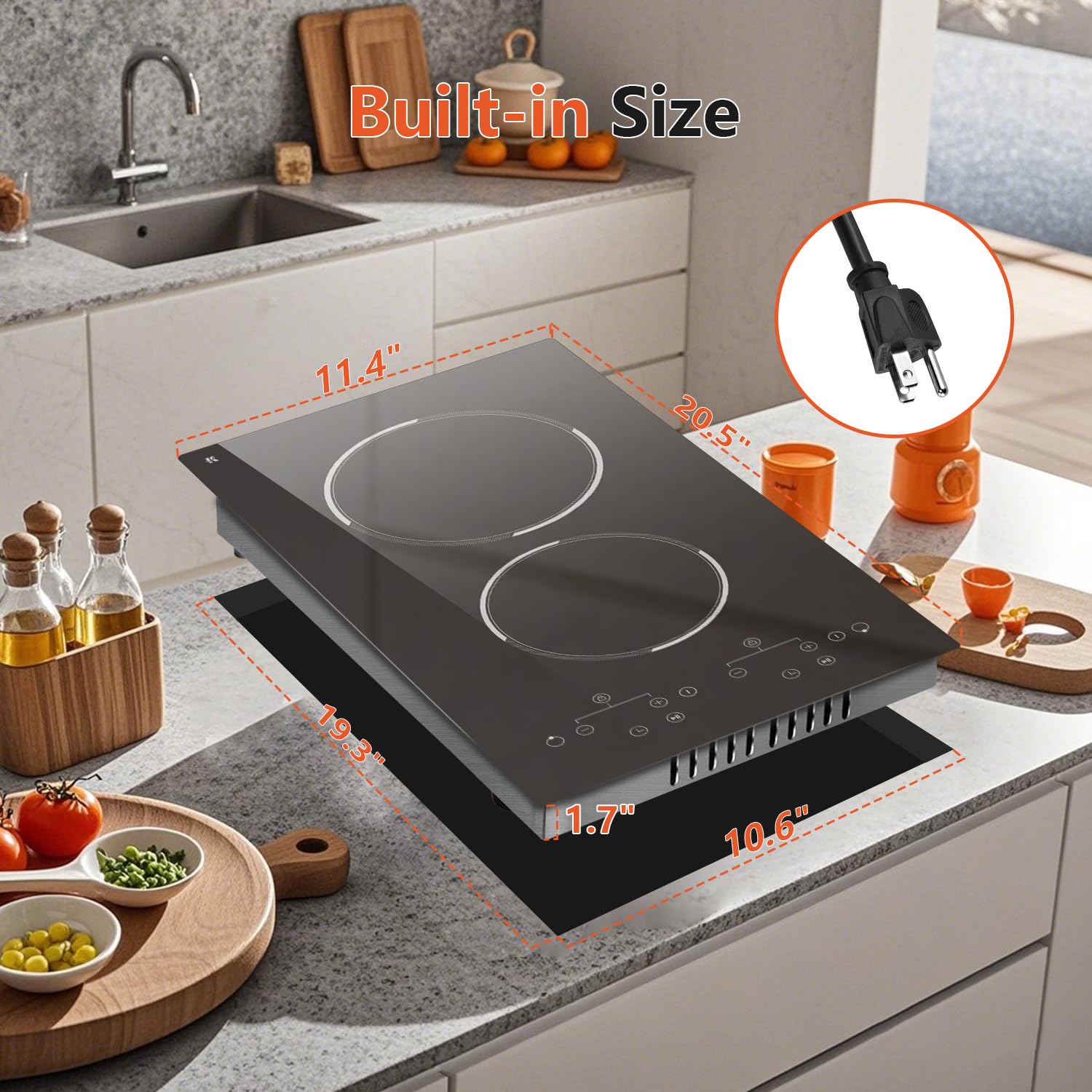 2 Burner Electric Cooktop - 12 Inch Built-in & Countertop Ceramic Stove with Touch Control, Child Lock, Timer & 9 Power Levels (110V-120V) | Perfect for Small Kitchens, RVs & Dorm Rooms