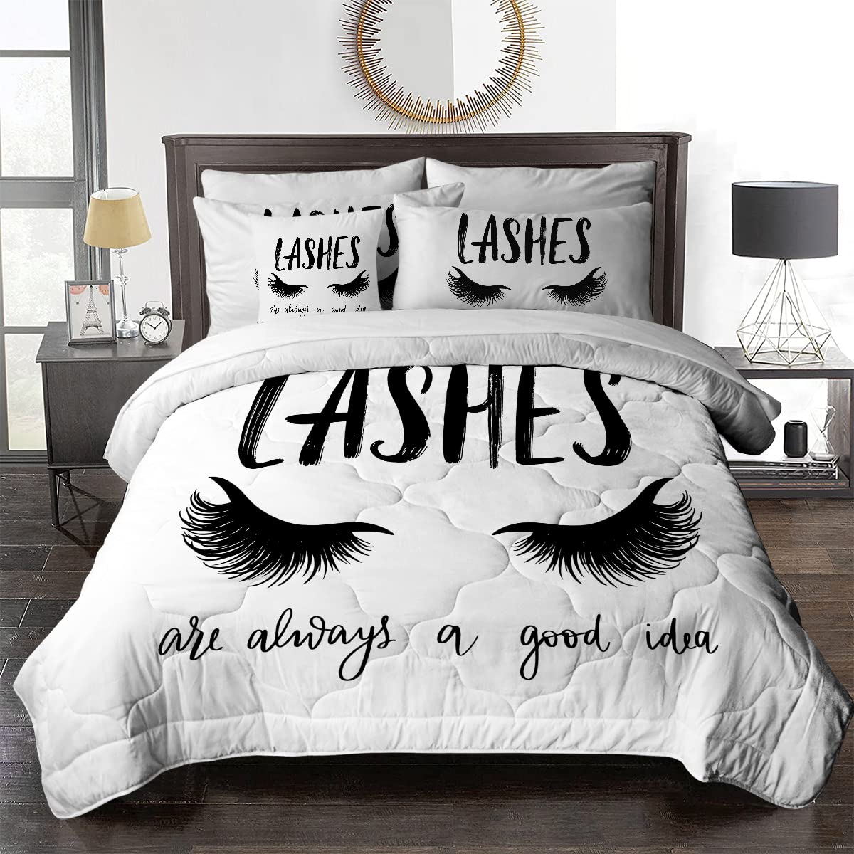 BlessLiving 8-Piece Queen Eyelash Comforter Set - Lightweight Bed in a Bag with Comforter, Sheets, Pillowcases, Shams & Cushion Cover - Trendy Chic Bedding for Girls' Room, Dorm or Guest Bedroom