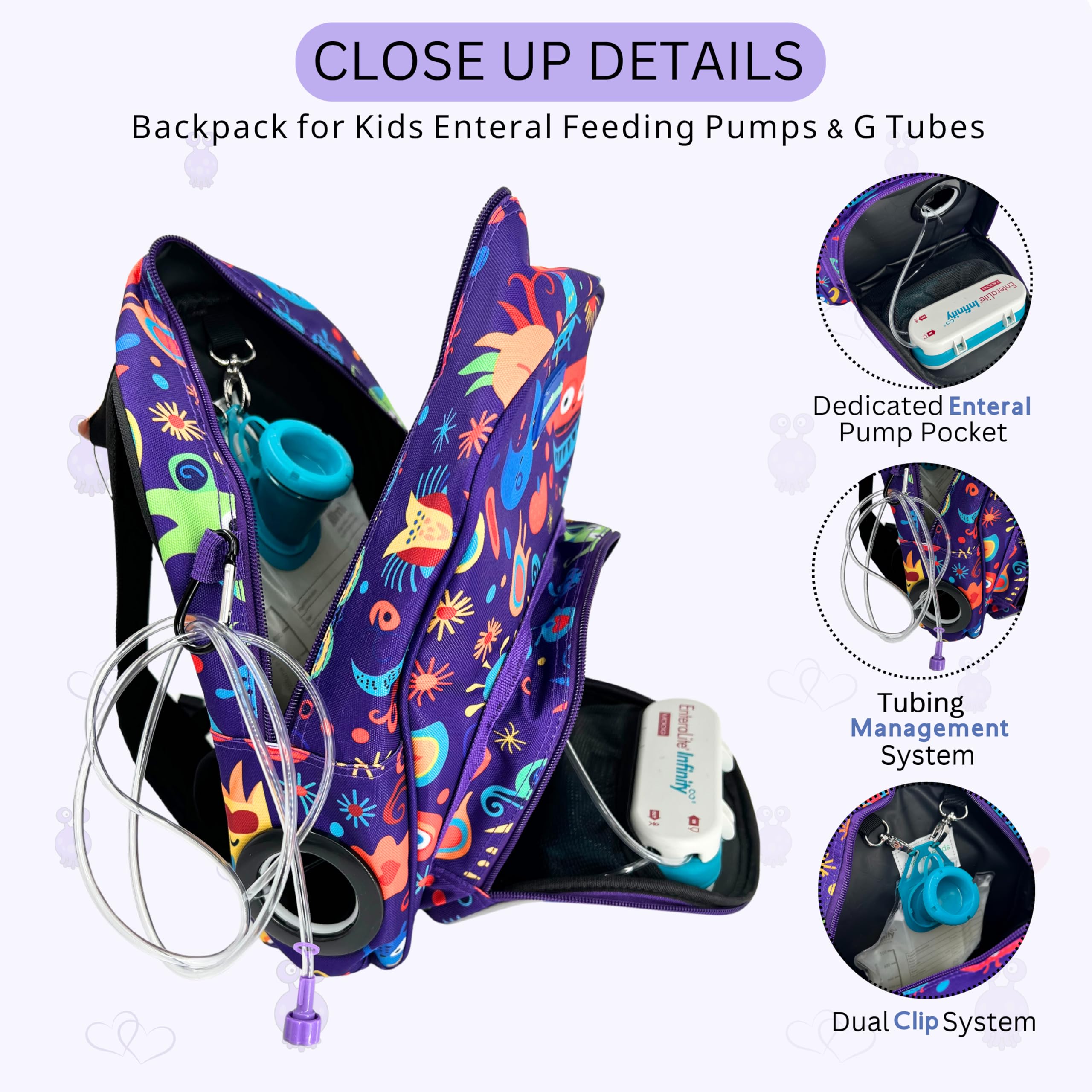 Therathreads™ Junie Backpack for Feeding Pumps & Tubes - Portable Medical Organizer for Kids & Adults, Perfect for Travel, School & Daily Use