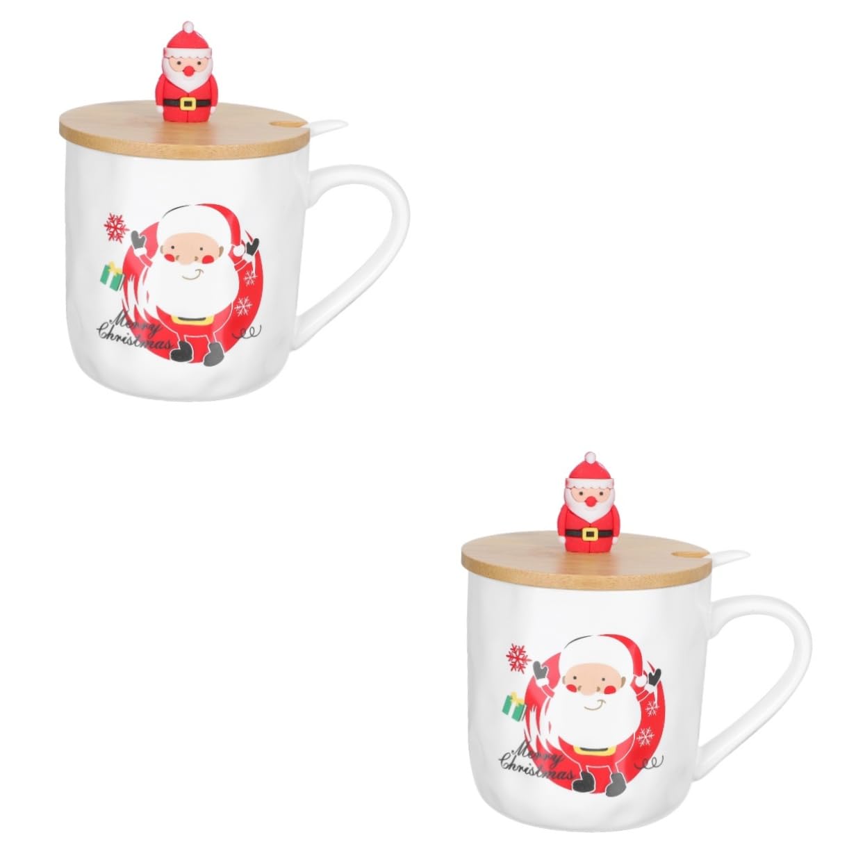 Alipis 2-Pack Christmas Ceramic Travel Mugs with Lid & Spoon - Santa Claus Cartoon Design Coffee Tumblers for Hot/Cold Drinks - Perfect for Office, Home, and Holiday Gifting
