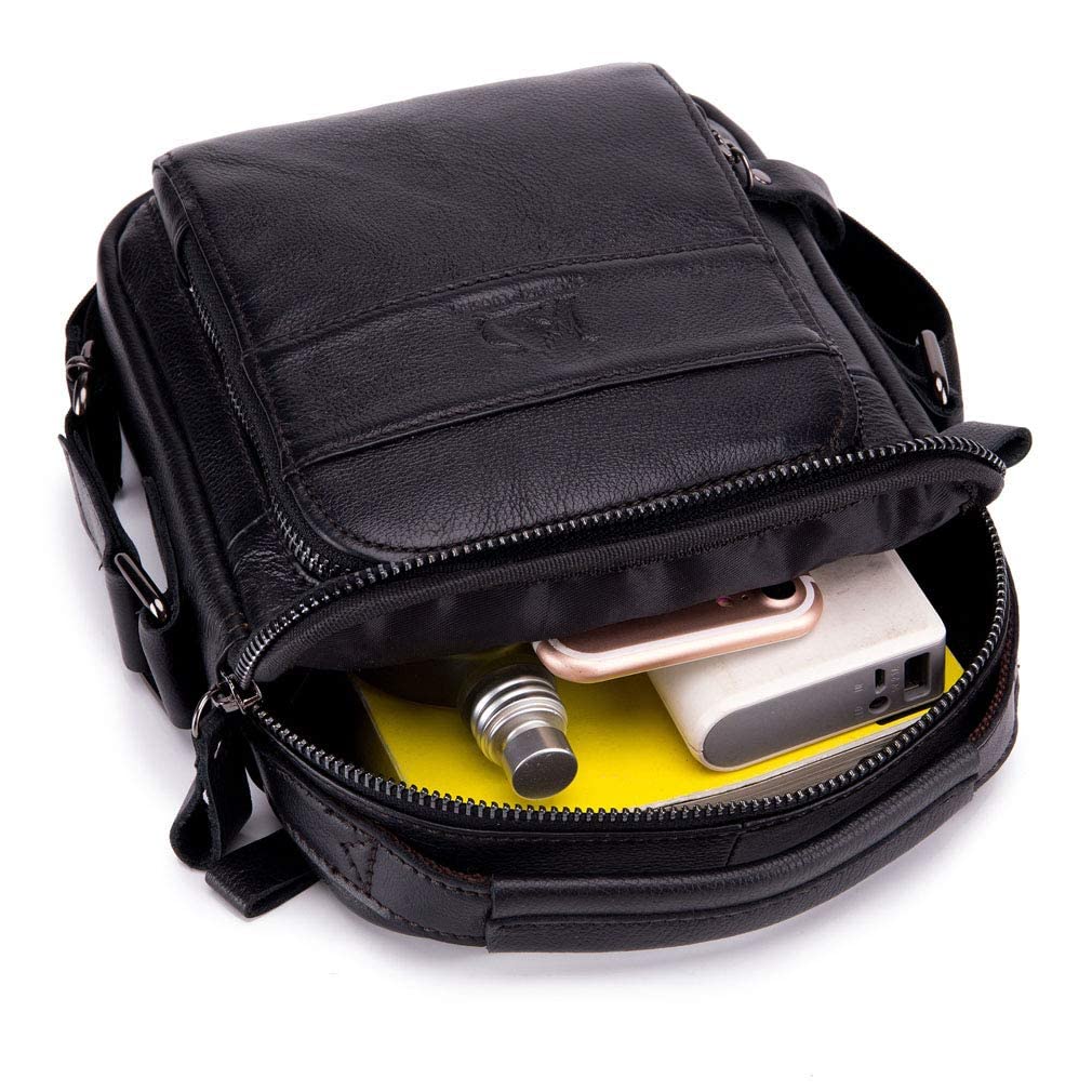 Hebetag Men's Small Leather Crossbody Shoulder Bag - Durable & Stylish for Outdoor Travel, Business & Everyday Use