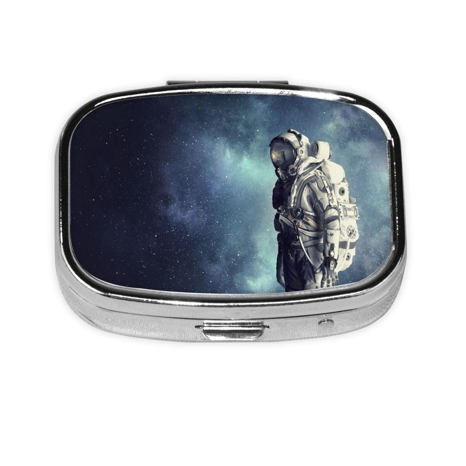 Outer Space Galaxy Astronaut Square Pill Box - 2 Compartment Medicine Organizer & Tablet Case | Perfect for Travel, Home Decor & Gift Giving