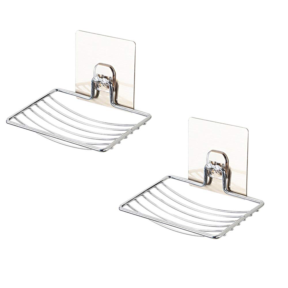 Stainless Steel Soap Dish Holder 2 Pack - Self Adhesive Wall Mounted Soap & Sponge Storage Rack for Kitchen, Bathroom, Shower - Durable & Rustproof (Silver) | Perfect for Small Space Organization & Wet Area Storage