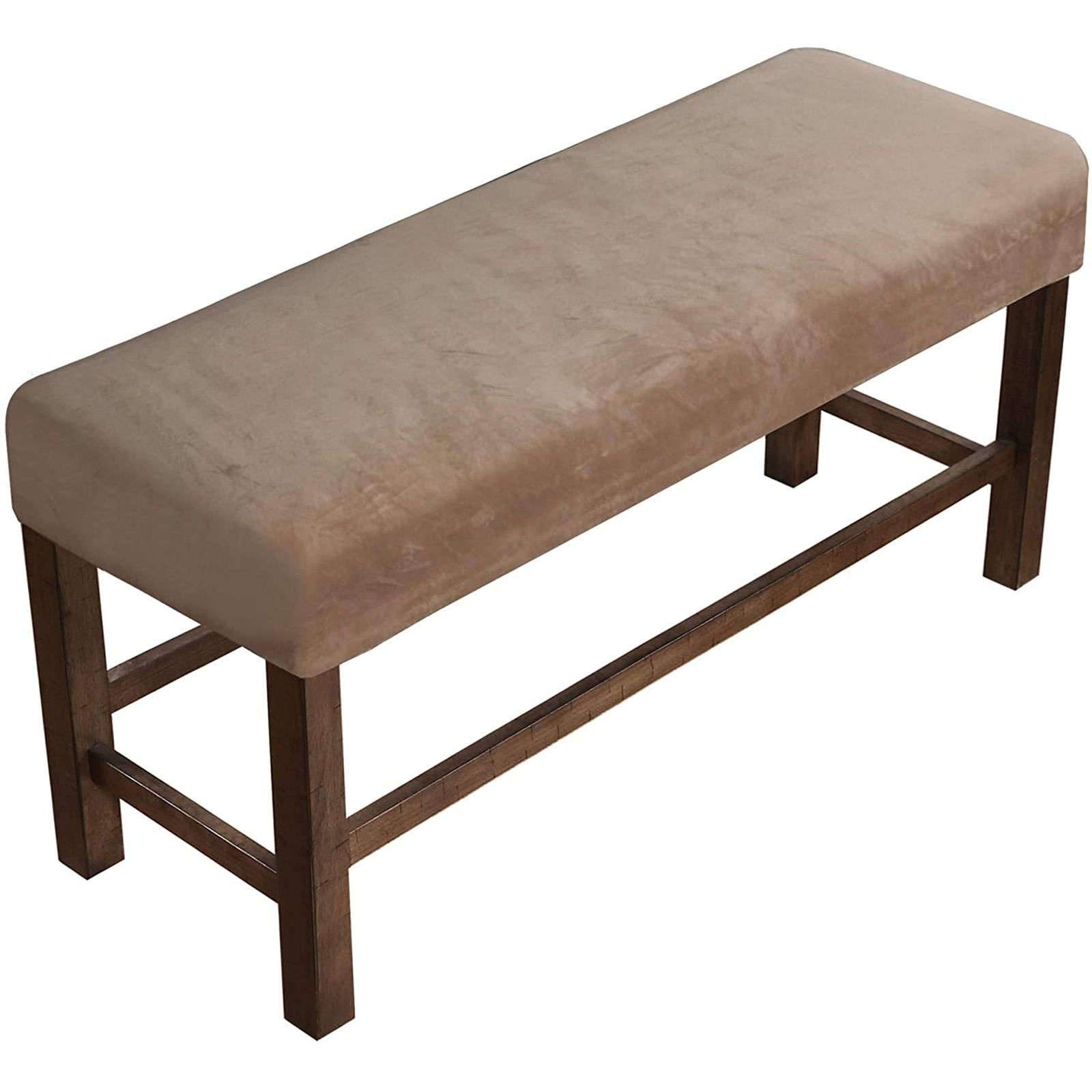 Stretch Velvet Bench Slipcover - Washable Dining Chair Cover with Elastic Bottom, Furniture Protector for Dining Room - Taupe, Large - Perfect for Sofas, Ottomans & Home Decor