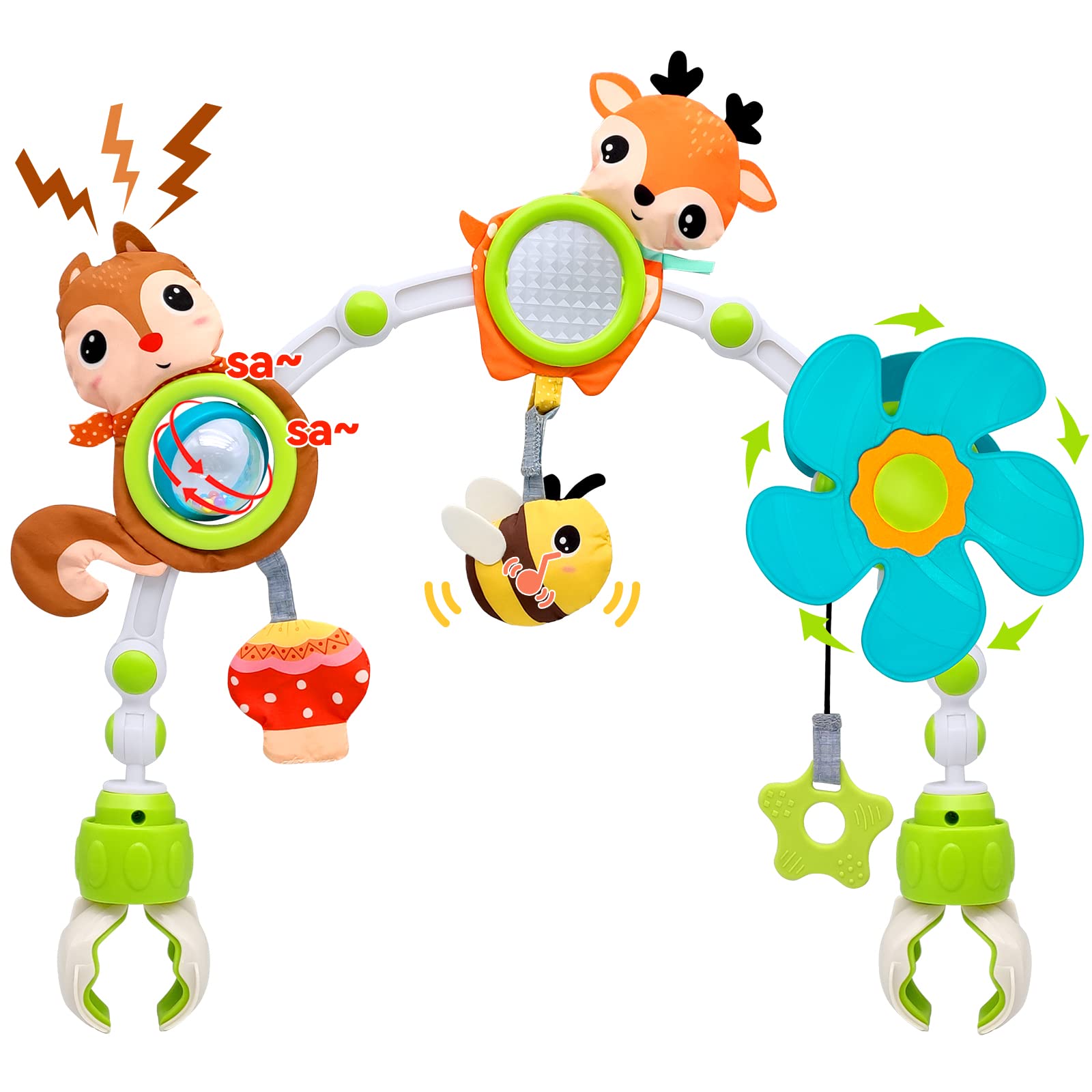 Best Baby Car Seat & Stroller Toys for 0-12 Months - Teething, Windmill & Rattle Sensory Toys for Crib, Bassinet - Promotes Brain & Motor Skills Development - Perfect Newborn Gift (Magical Forest Design) - Great for Travel, Playtime & Early Learning
