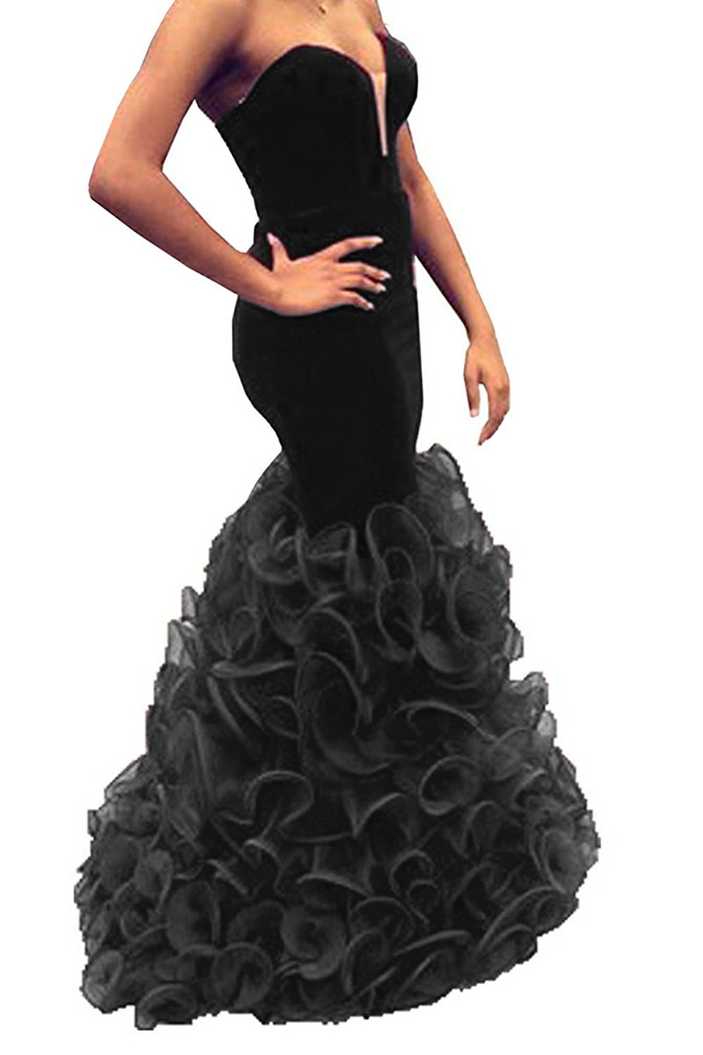 Elegant Black Velvet Mermaid Prom Dress for Women - Long Sleeve V-Neck Evening Gown for Formal Events, Parties & Special Occasions
