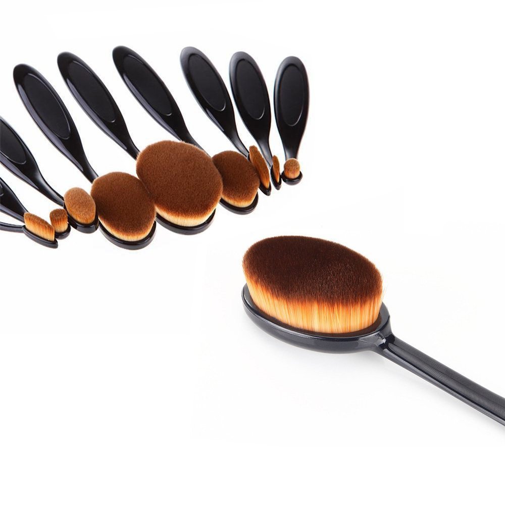 FOK Oval Makeup Brush 10-Piece Set - Professional Foundation, Powder & Blush Brush Kit with Beauty Blender | Perfect for Contouring, Highlighting & Airbrush Makeup Application