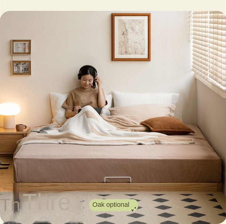 Birch Solid Wood Platform Bed - No Headboard Low Profile Floor Bed in Cream - Perfect for Minimalist Bedrooms, Small Spaces & Modern Home Decor