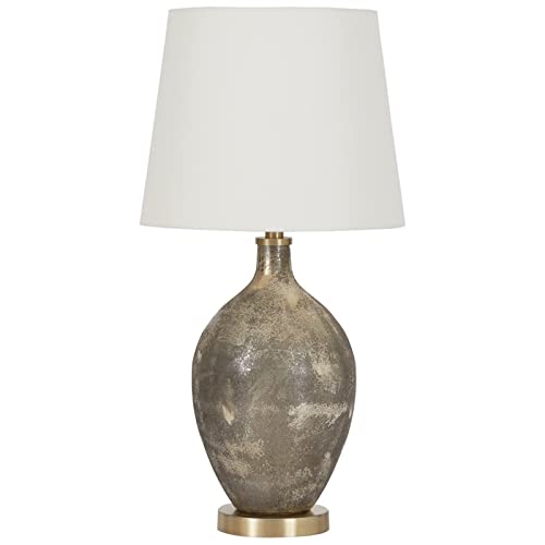 BOWERY HILL Modern Gold & Gray Single Glass Table Lamp - Elegant Bedside Nightstand Lighting for Bedroom, Living Room, Office Decor