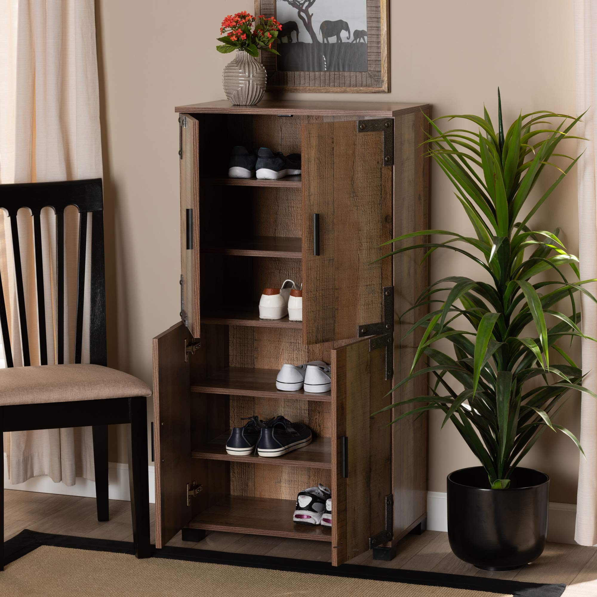 Baxton Studio Brown Shoe Cabinet with Storage - Modern Entryway Organizer for Shoes, Boots & Accessories | Perfect for Hallway, Closet & Mudroom Organization