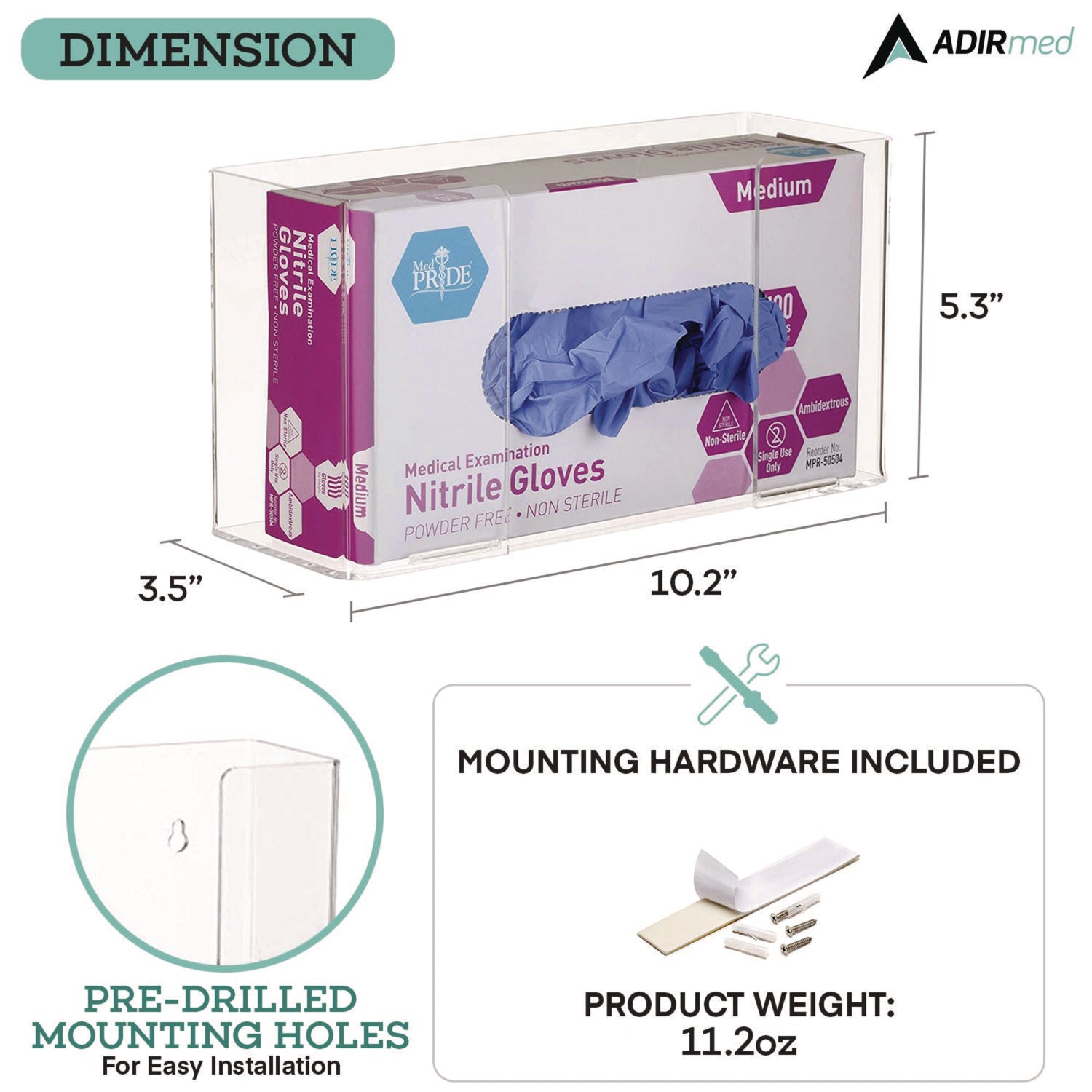 AdirMed Clear Acrylic Glove Dispenser Box - Holds 100 Gloves (10.2