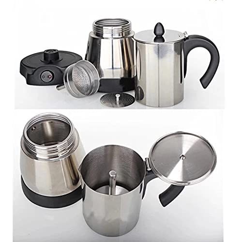 Premium 304 Stainless Steel Electric Geyser & Stovetop Moka Coffee Maker - 300ML Espresso Percolator for Home & Office Use - Perfect for Italian Coffee, Camping & Gifts