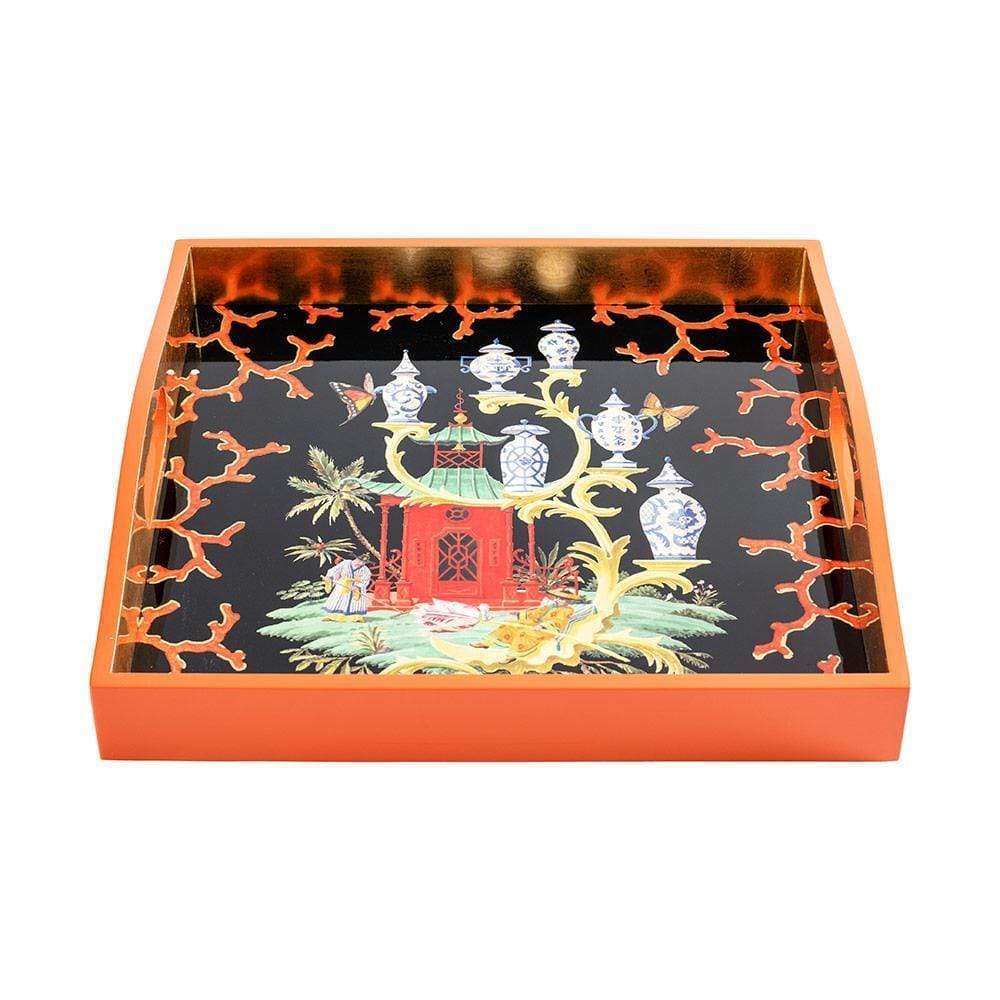 Rococo Fantasy Lacquer Square Tray - Elegant Decorative Serving Tray for Tea Party, Jewelry Display & Home Decor | Vintage Style Handmade Resin Tray