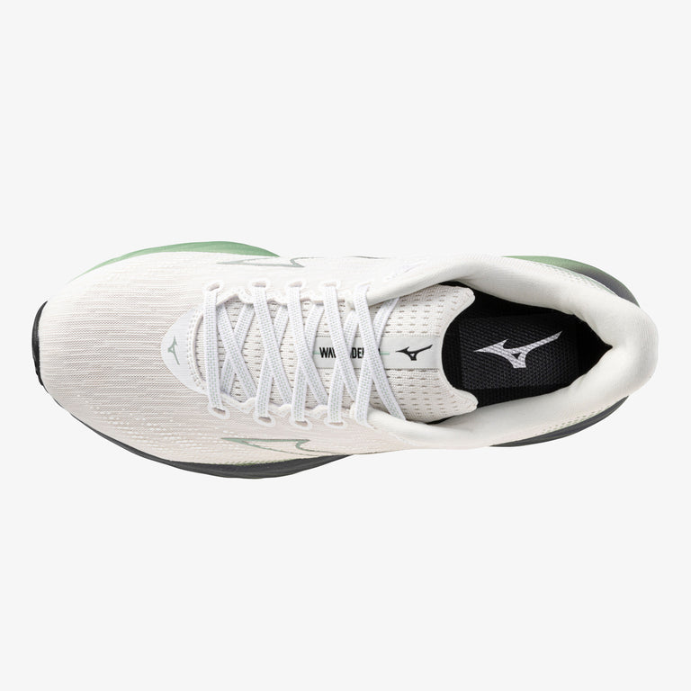 Mizuno Wave Rider 28 Running Shoes for Men - D Width in Snow White/Frosty Green/Black | Lightweight Cushioned Sneakers for Jogging, Training & Everyday Wear