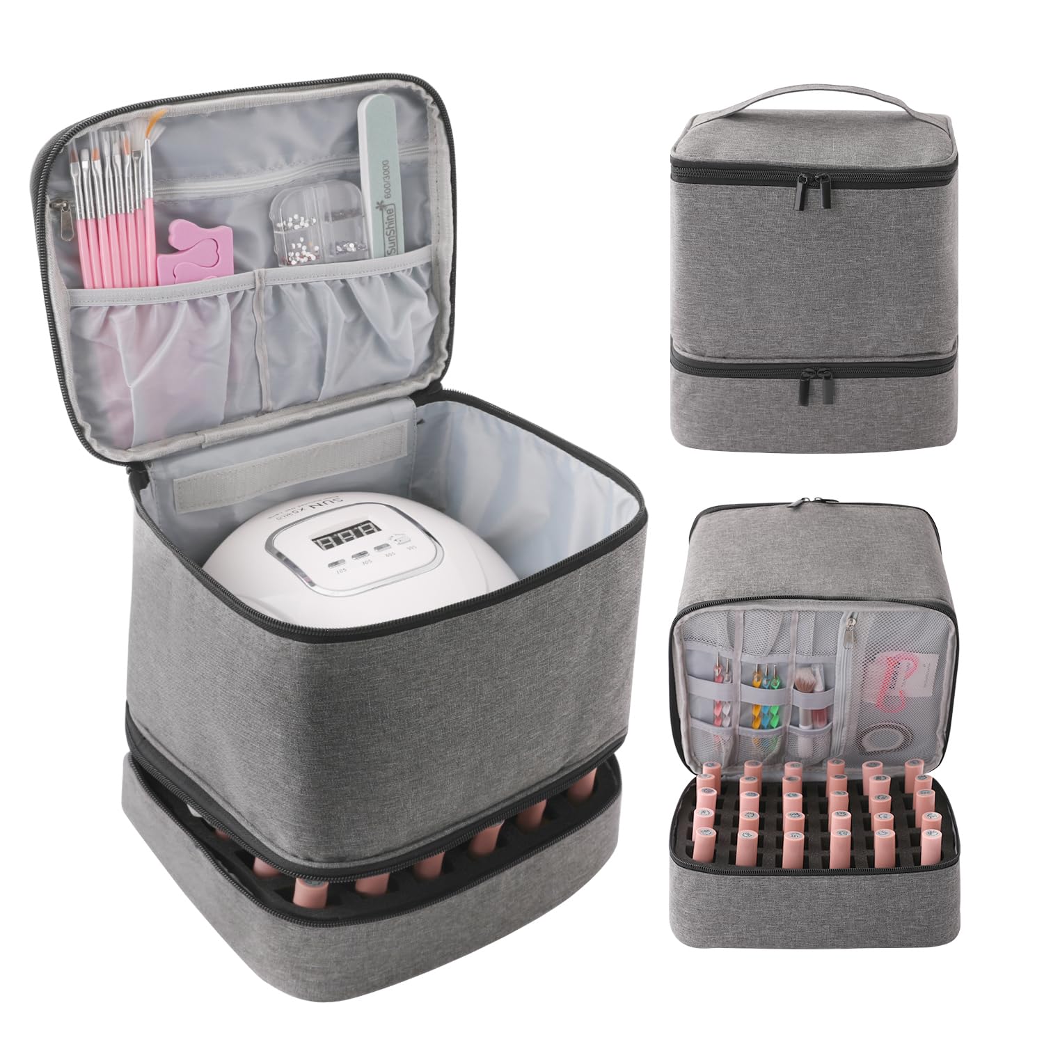30 Bottle Travel Nail Polish Organizer - Double Layer Portable Storage Case for 15ml Nail Varnish & Manicure Set - Perfect for Salon Professionals & Home Manicures