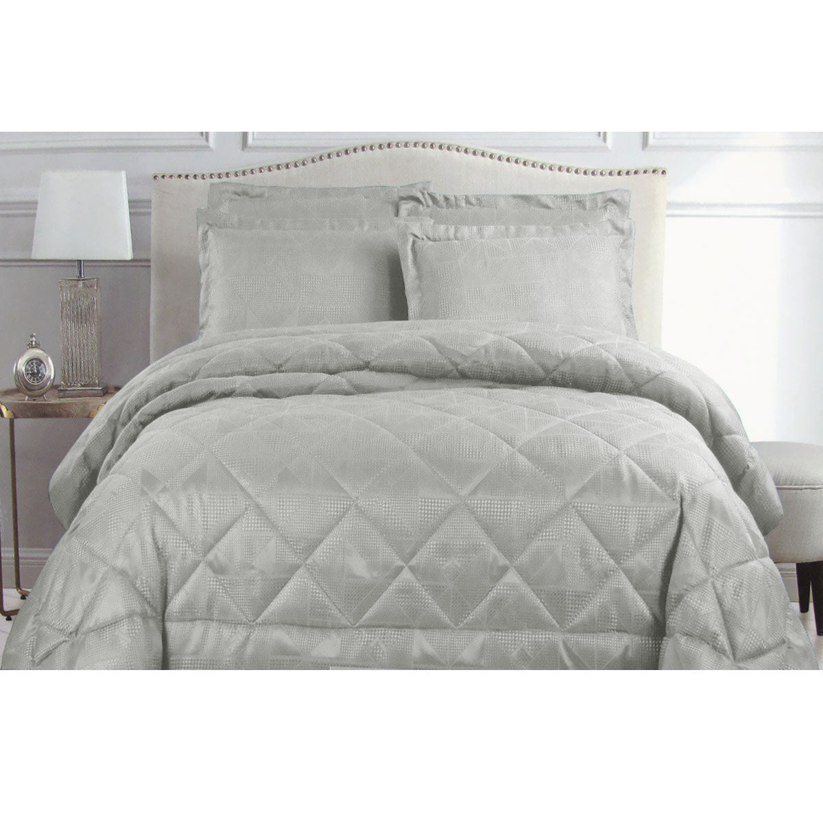 Luxury Hotel Collection Jacquard Comforter Set Queen Size - Silver Grey Bedding for Upscale Bedroom Decor | Perfect for Master Bedrooms, Guest Rooms & Airbnb Listings