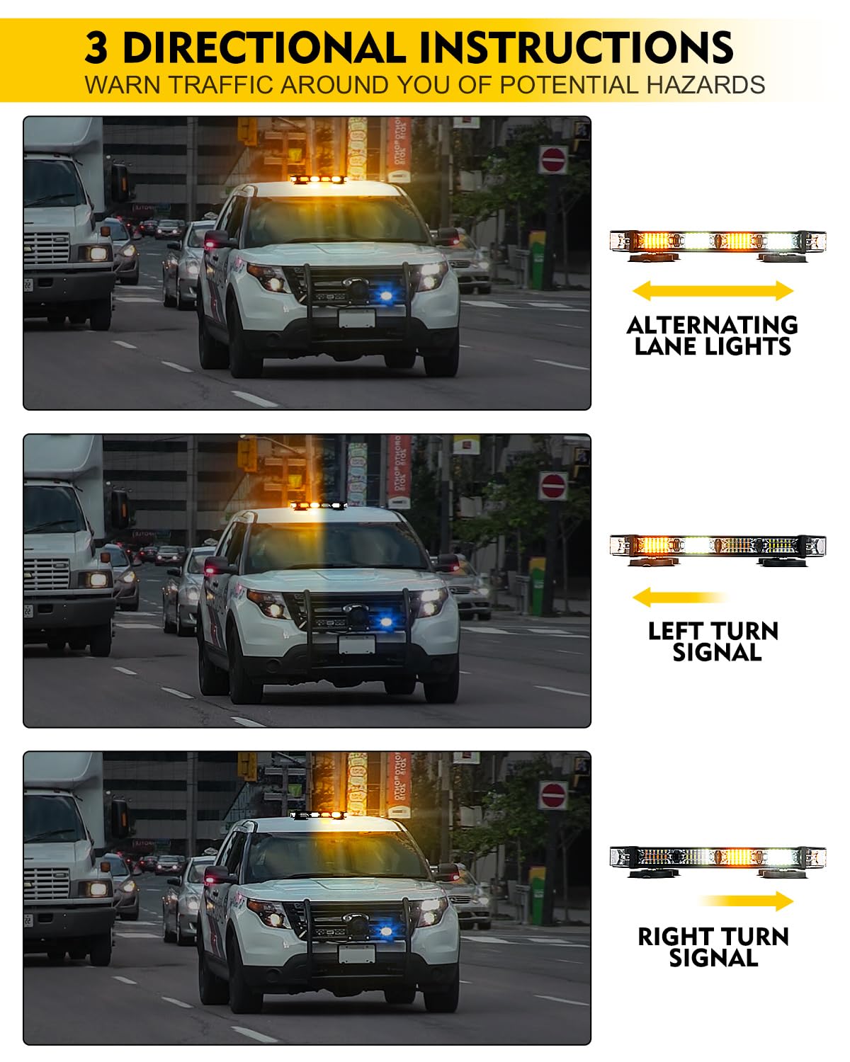 LUMENIX White & Amber LED Emergency Strobe Light Bar with Magnetic Base - Heavy Duty Warning Flashing Beacon for Trucks, Construction Vehicles, Snow Plows, Postal Carriers | Rooftop Traffic Safety & Security Lighting for Work Zones, Roadside Emergencies