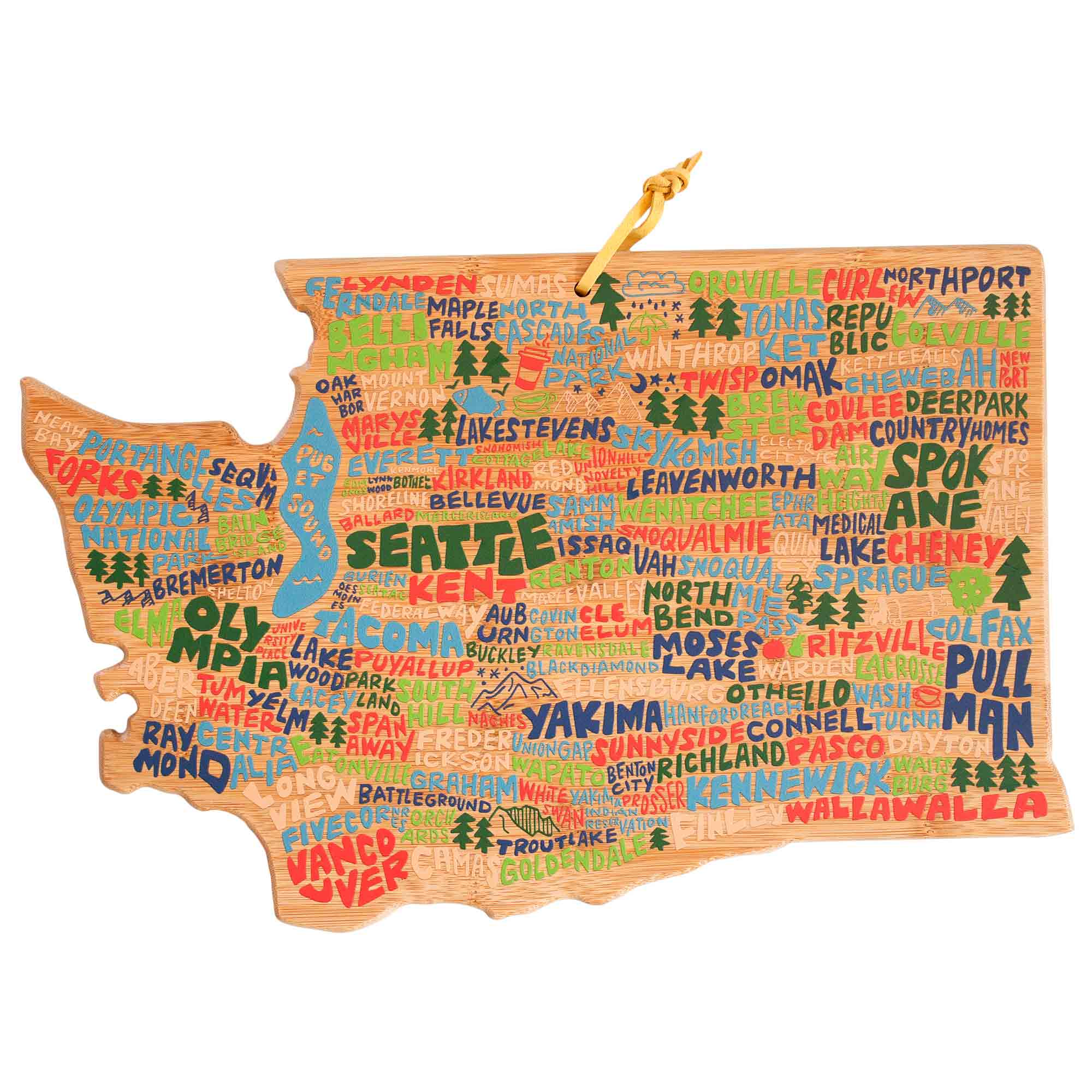 Washington State Themed Cutting Board - Handcrafted Wooden Chopping Board with Wander on Words™ Artwork - Perfect for Kitchen Prep, Charcuterie Boards & Home Decor