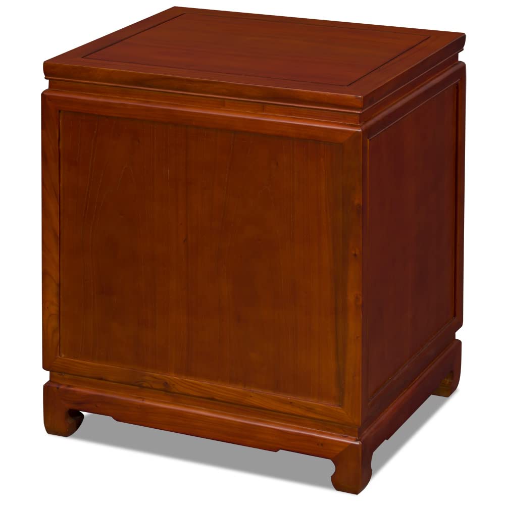 Elmwood Chinese Nightstand with 3 Drawers - Longevity Design Solid Wood Bedside Table - Natural Finish for Bedroom, Living Room & Guest Room Furniture