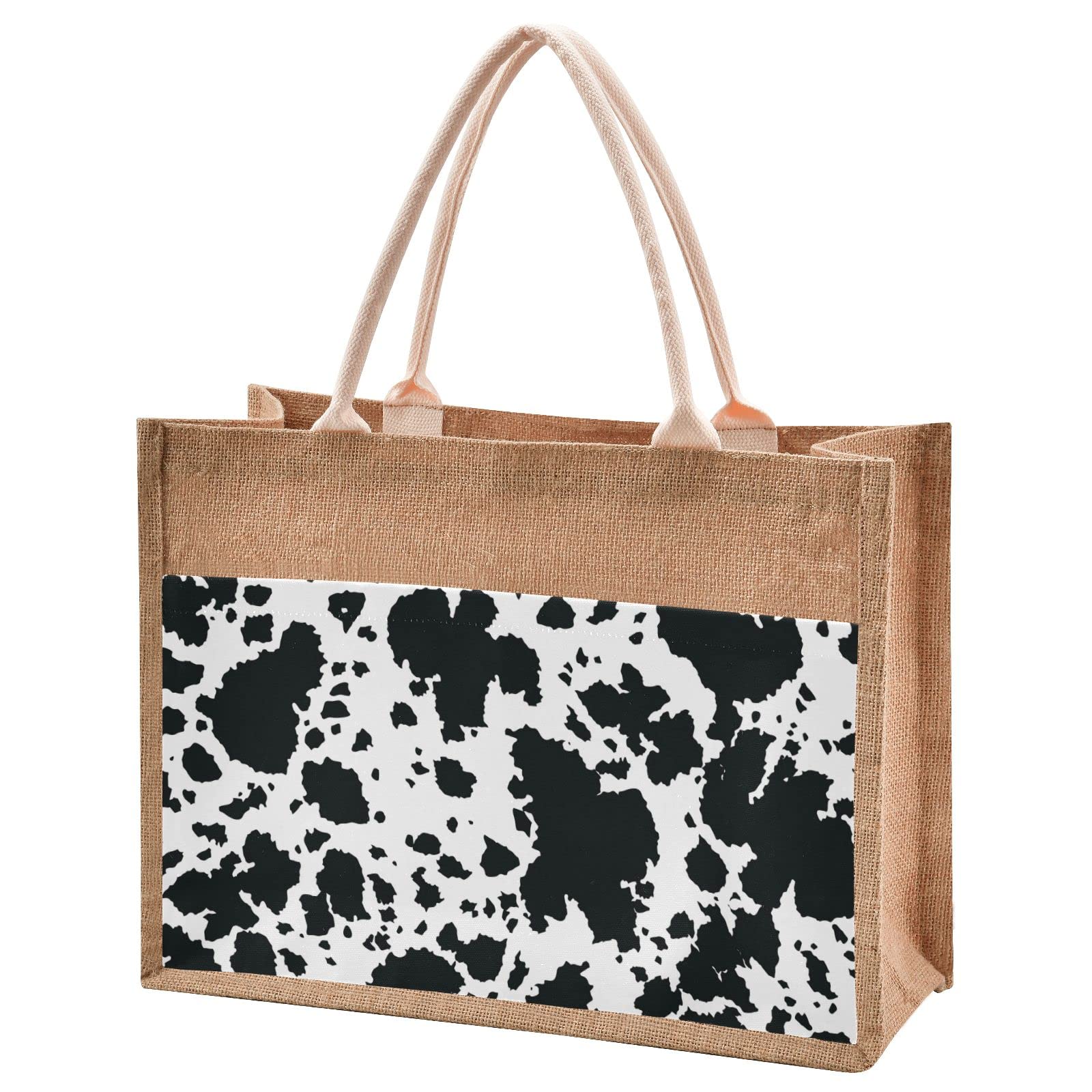 Eco-Friendly Jute Tote Bag with Zipper Pocket - Reusable Burlap Shopping Bag for Women (9.8