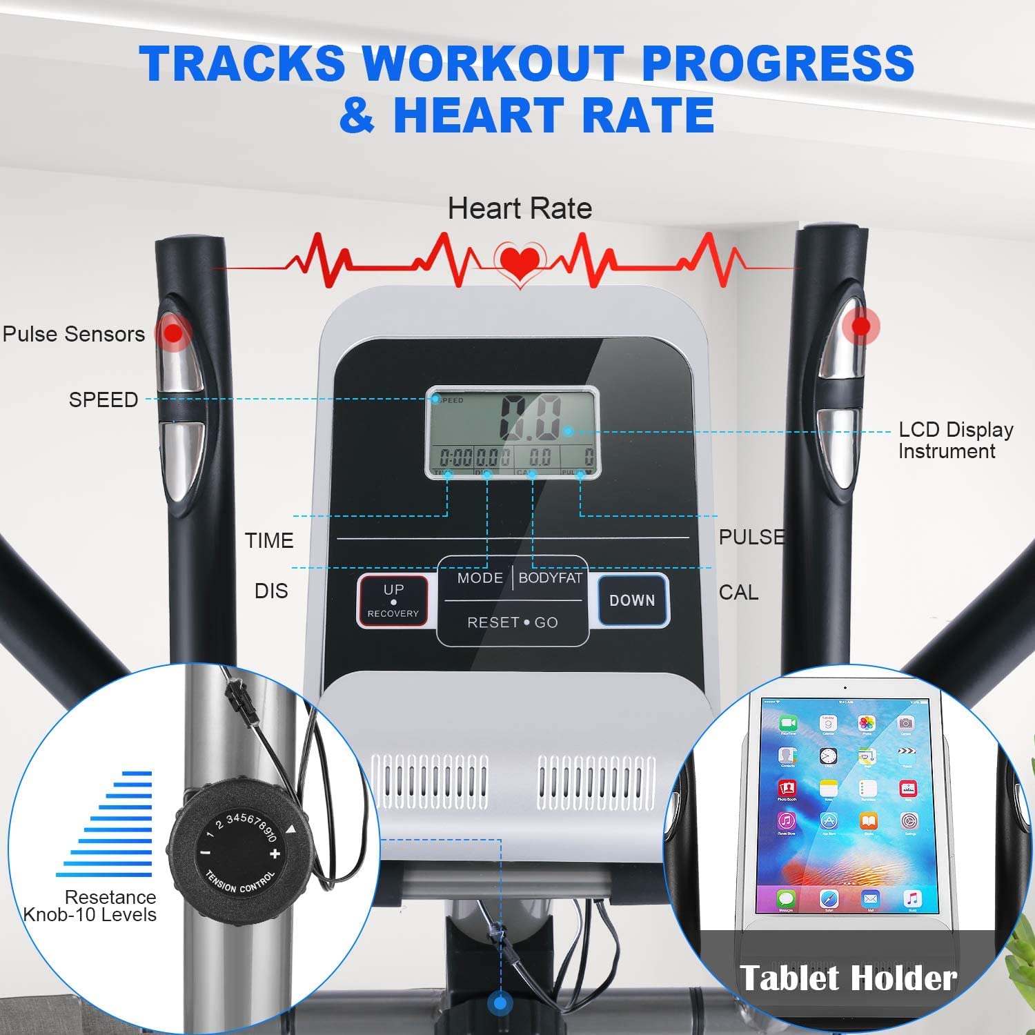 Best Heavy-Duty Elliptical Exercise Machine with APP - 10-Level Magnetic Resistance Cross Trainer for Home Gym, Supports 390 lbs - Perfect for Indoor Cardio, Full-Body Workout & Fitness Training (Ideal for Small Spaces, Home Office & Apartment Workouts)