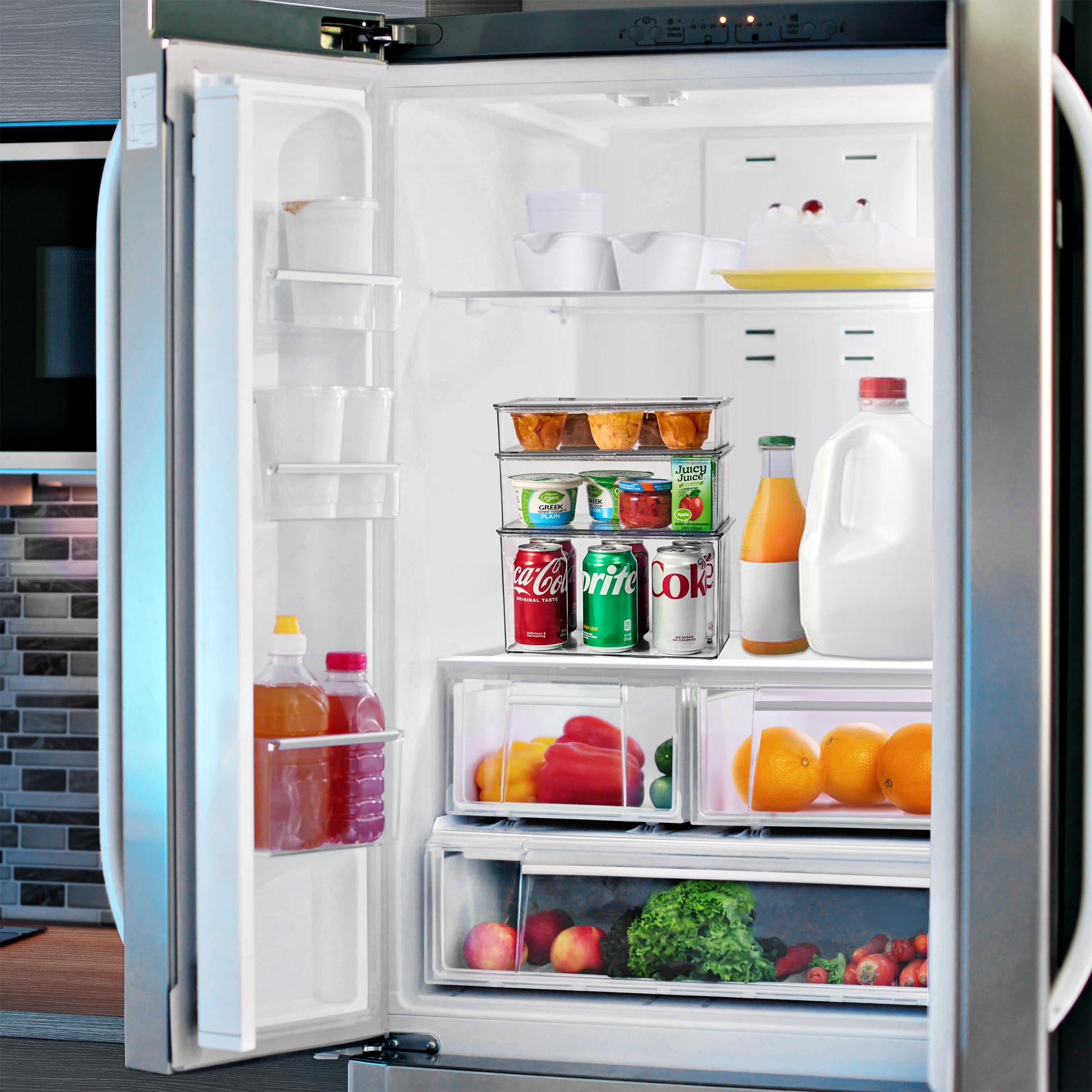 Sorbus Clear Plastic Fridge Organizer & Pantry Storage Bins with Lids - Stackable Freezer & Cabinet Organizers for Food, Snacks, Cosmetics & Office Supplies - 2 Pack - Perfect for Kitchen, Bathroom & Office Organization