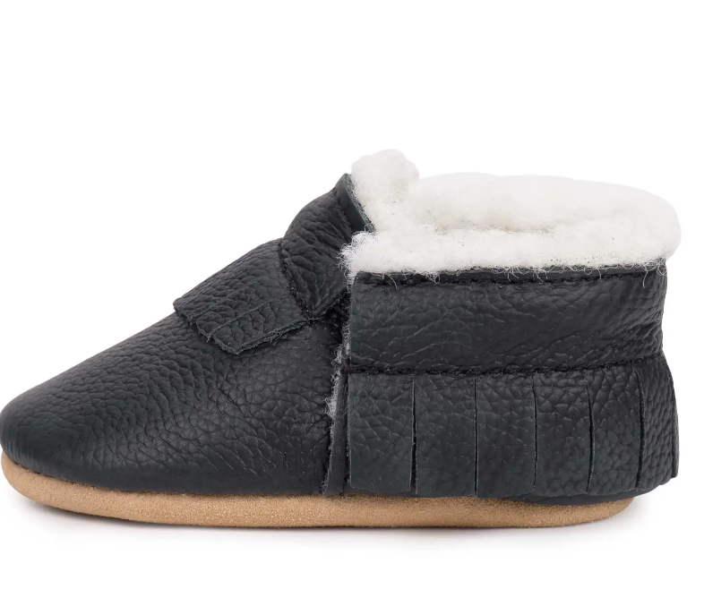 BRB Black Tan Sherpa Moccasin Slippers - Cozy Indoor/Outdoor House Shoes for Men & Women - Perfect for Winter, Lounge, and Home Comfort